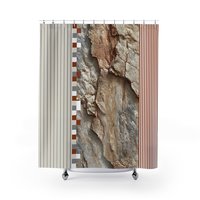 Rustic Rock and Stripe Shower Curtain, Textured Stone Art, Earth Tones