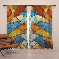 Rustic Stained Glass Eagle Curtains, Southwestern Colors Rod Pocket Panels