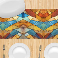 Southwestern Stained Glass Eagle Table Runner on a table close up.