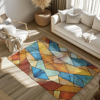 Rustic Stained Glass Eagle Area Rug, 6x4' Southwestern Colors Indoor or Outdoor 