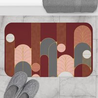 Red Wine Minimalist Art Deco Large Bath Mat