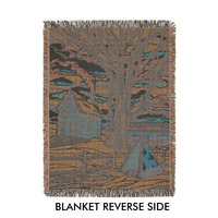 Reverse side of Snowy Winter Woven Cotton Blanket, Country Farmhouse Landscape