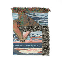 folded Snowy Winter Woven Cotton Blanket, Country Farmhouse Landscape