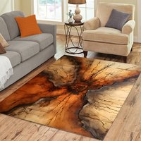 Redwood Burl Rug – Abstract Design in Rich Earth Tones displayed in a contemporary living room.