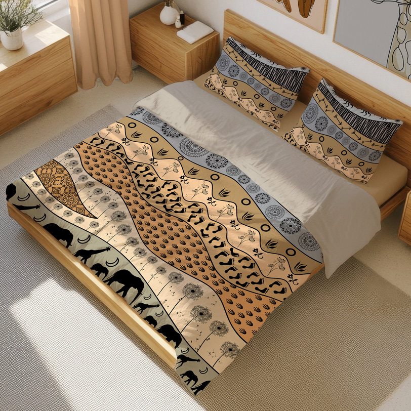 Neutral African Art Duvet Cover King