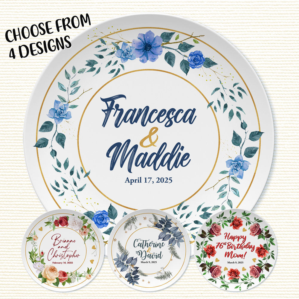 Personalized Wedding Anniversary Plate, Floral Bridal Shower Gift, Birthday Present