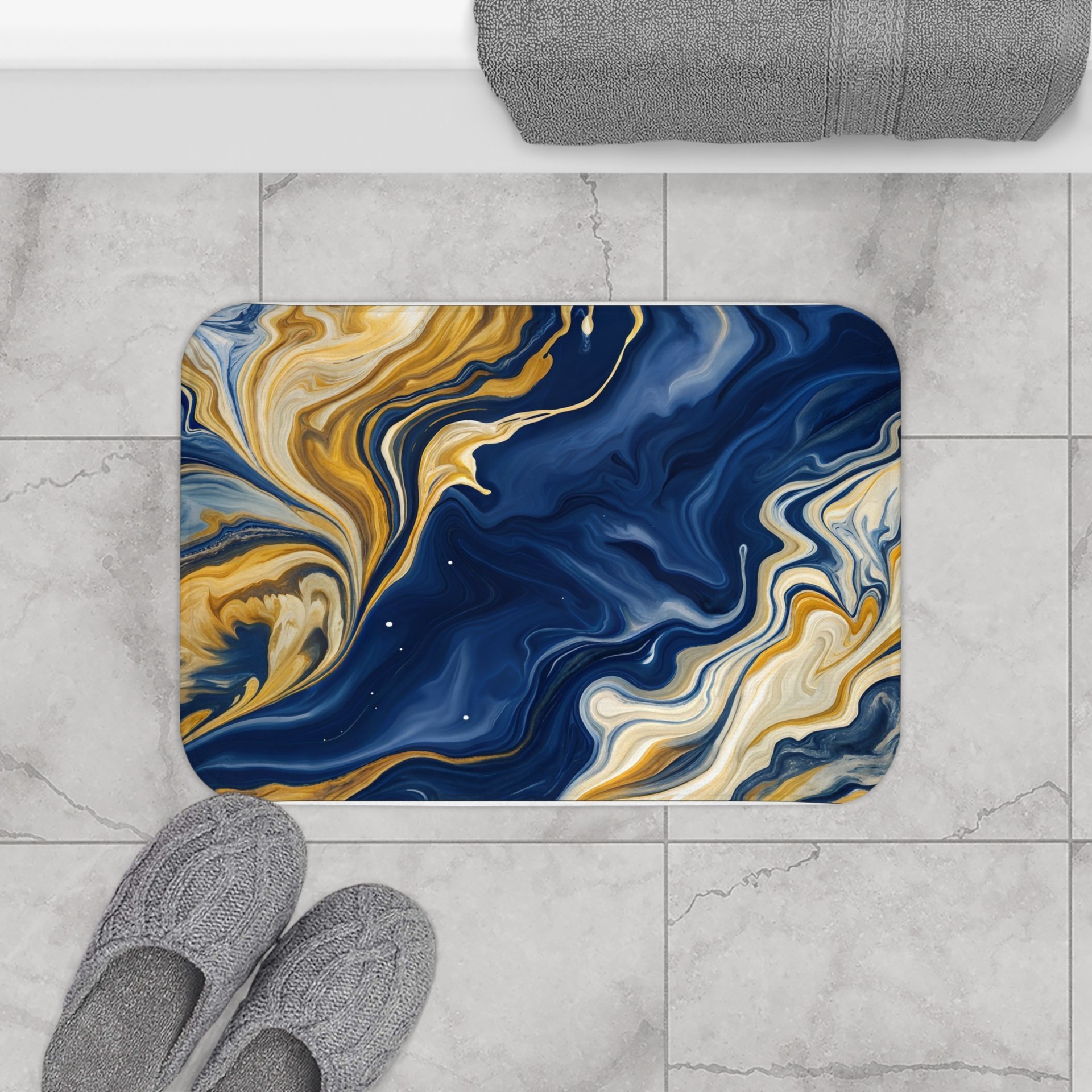 Navy Blue Marble Shower Curtain