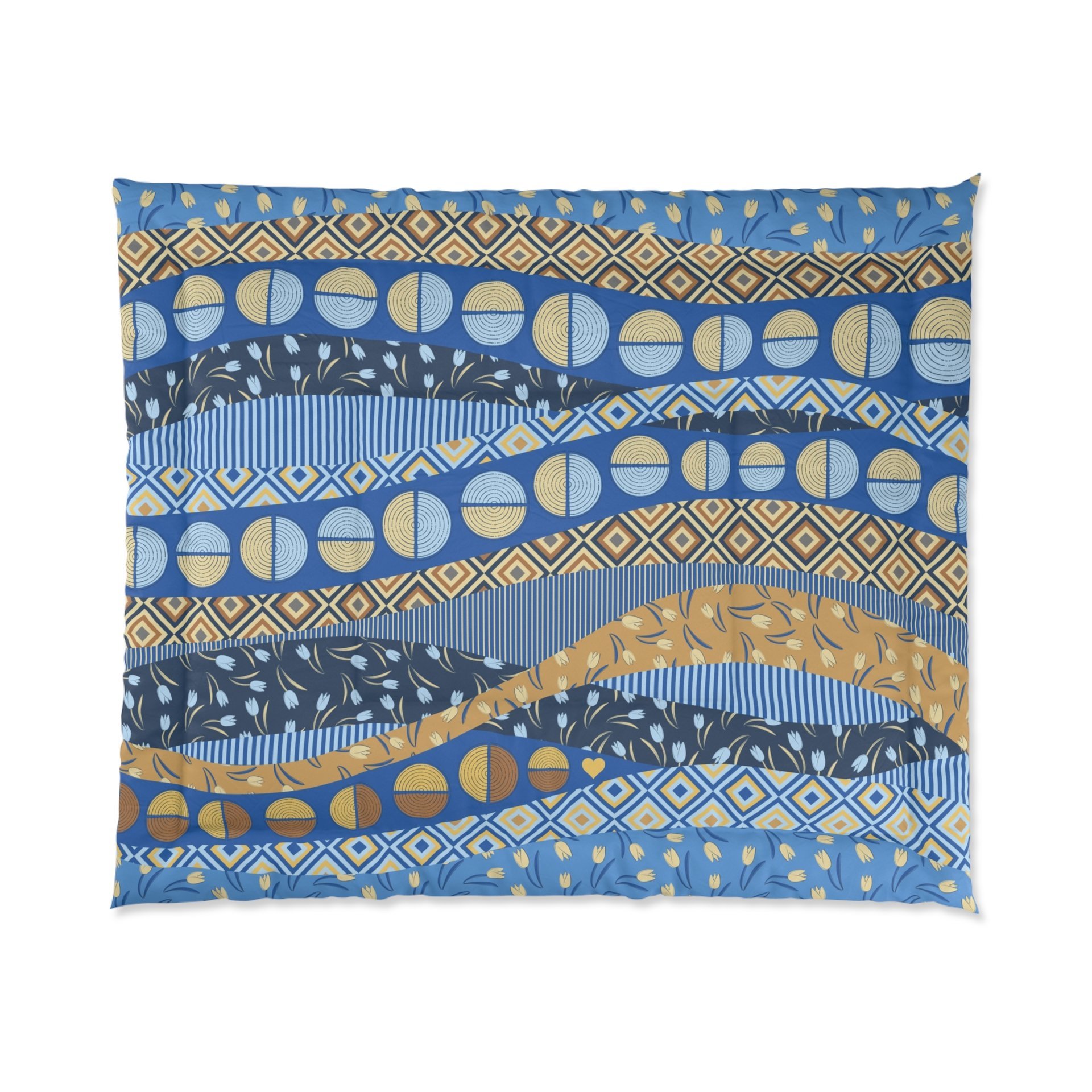 Blue Yellow Abstract Geometric Waves Comforter King
