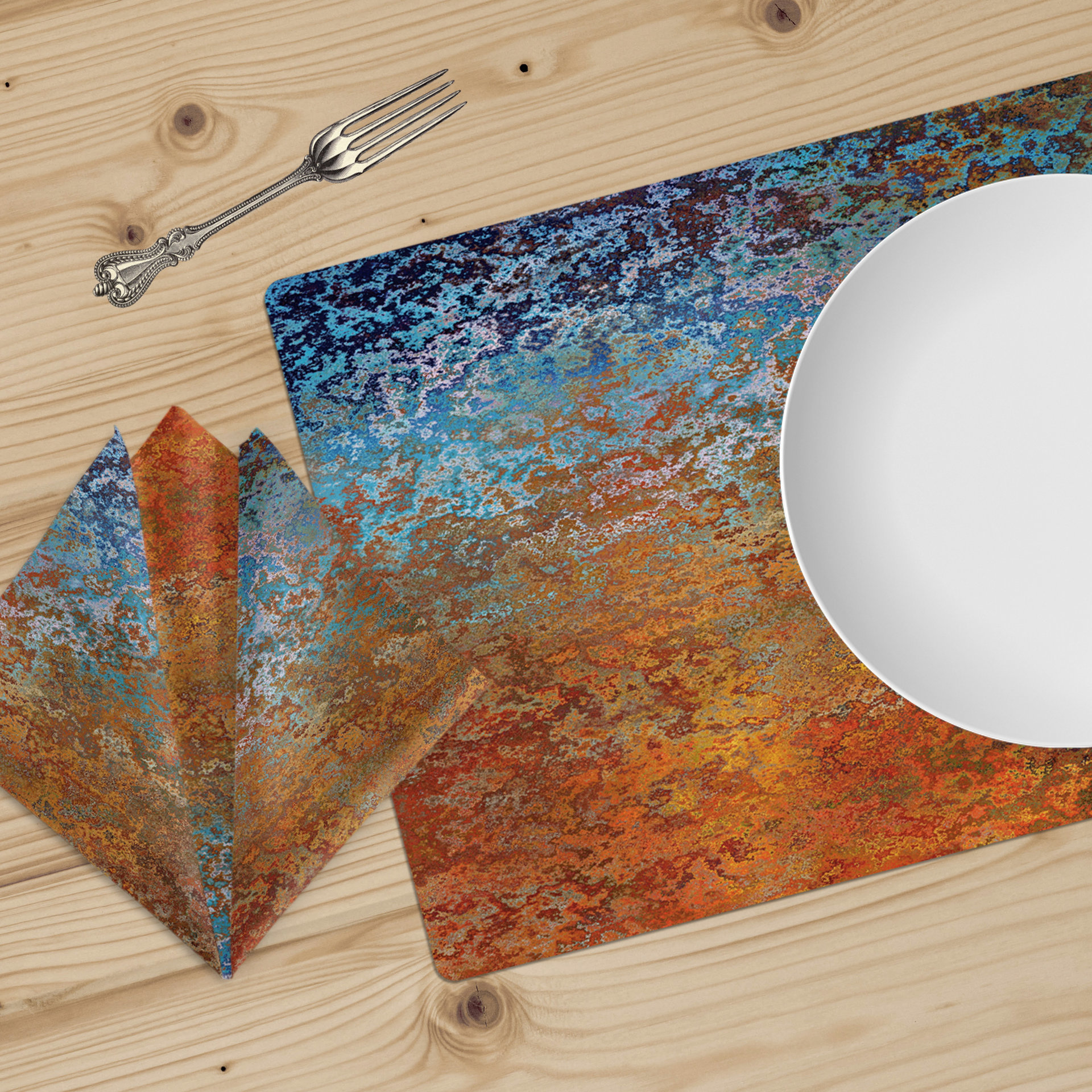 Burnt Orange and Blue Rusted Metal Pillow