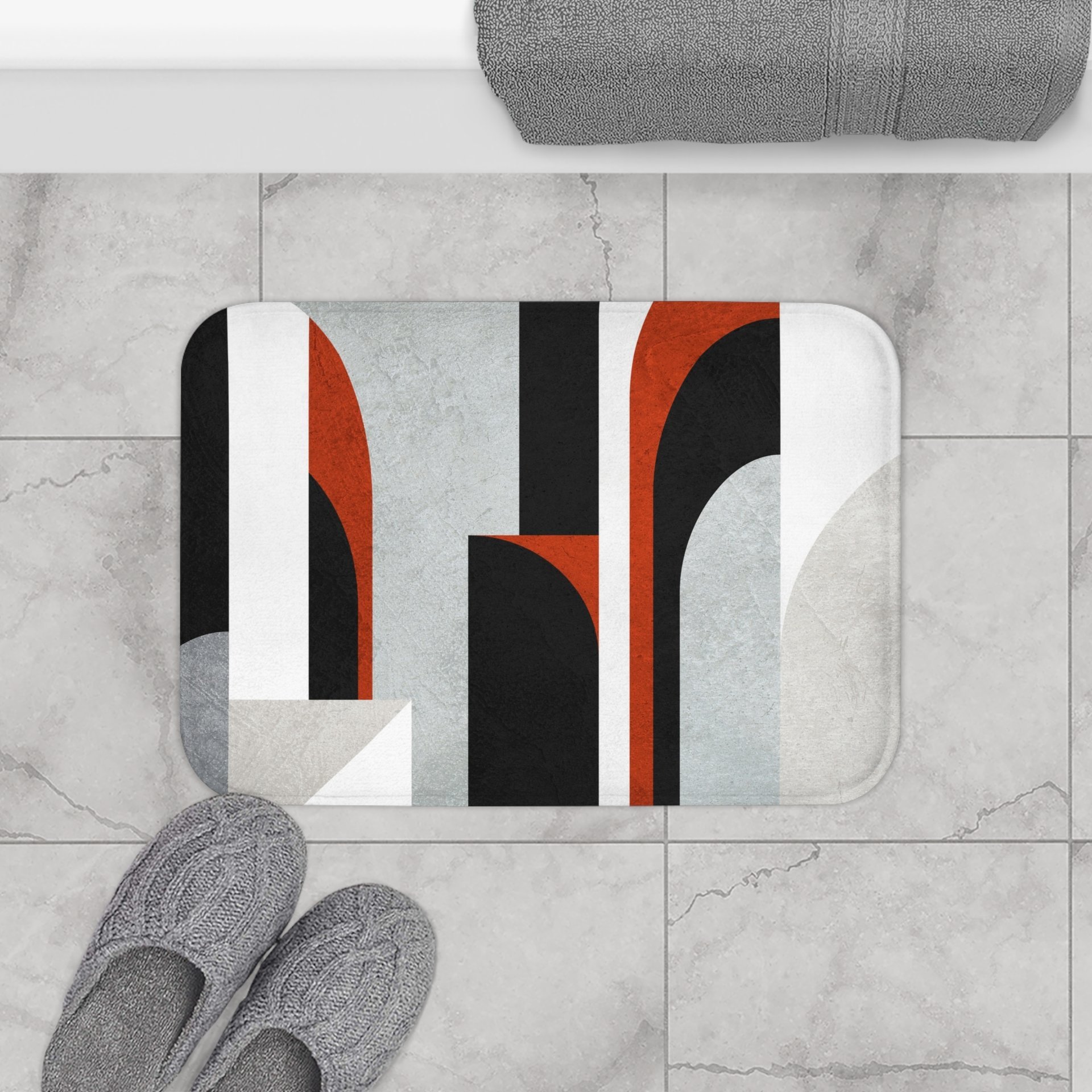 Brick Red Minimalist Art Deco bath mat small