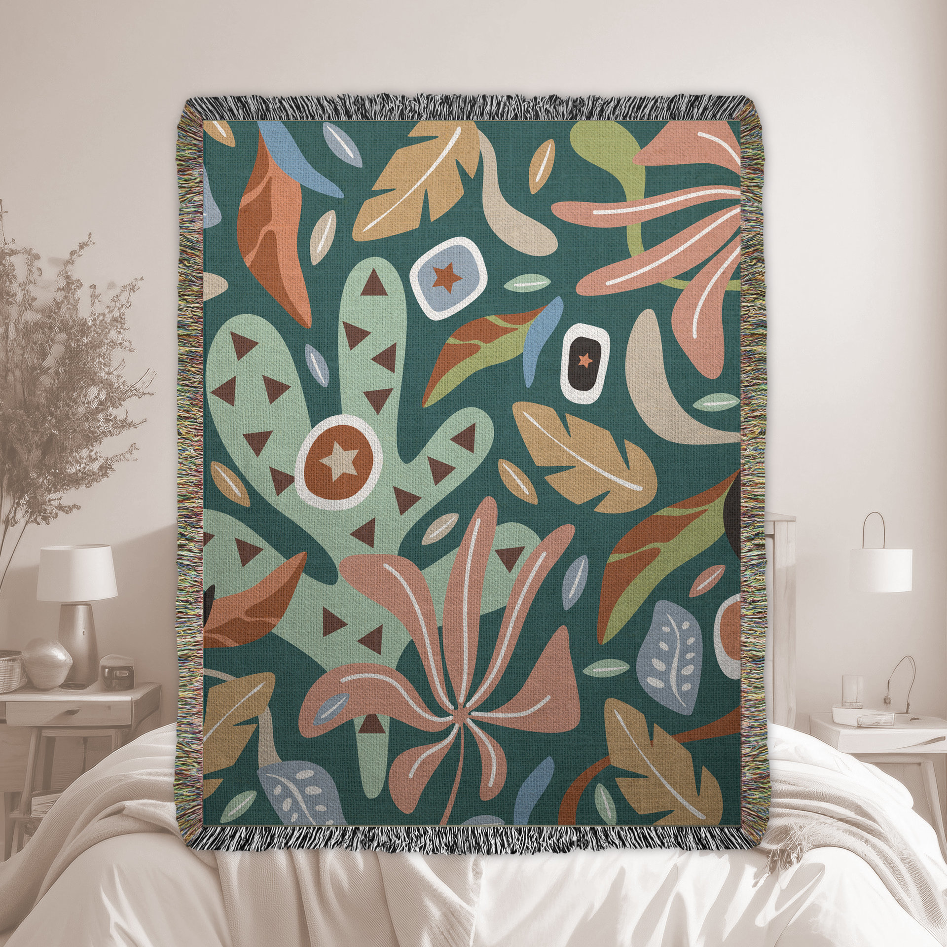 Bold Modern Floral Woven Cotton Blanket