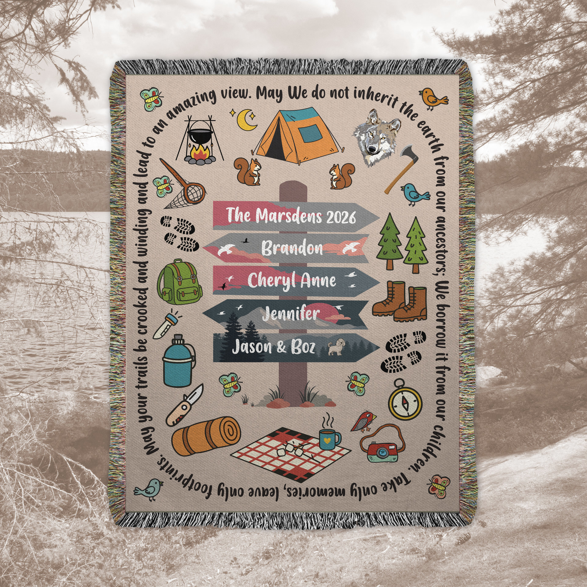 Personalized Camping Blanket, Woven Cotton