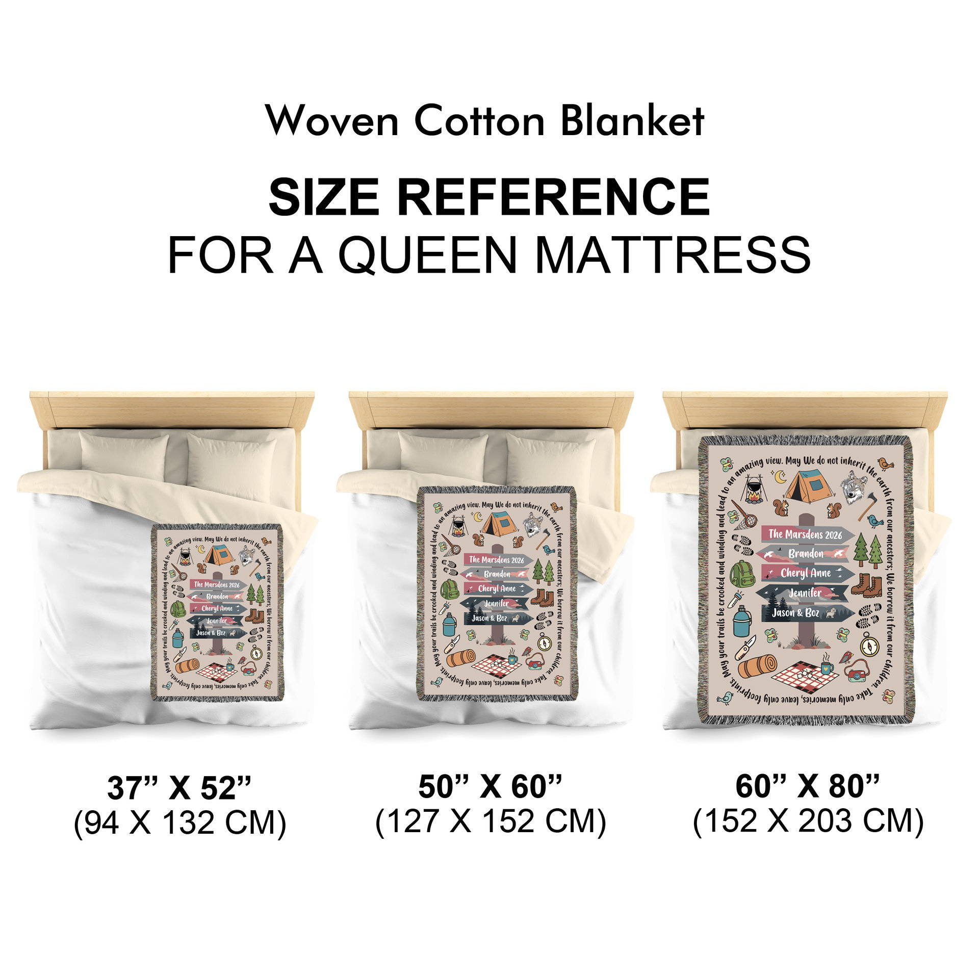 Blanket size in reference to a queen bed