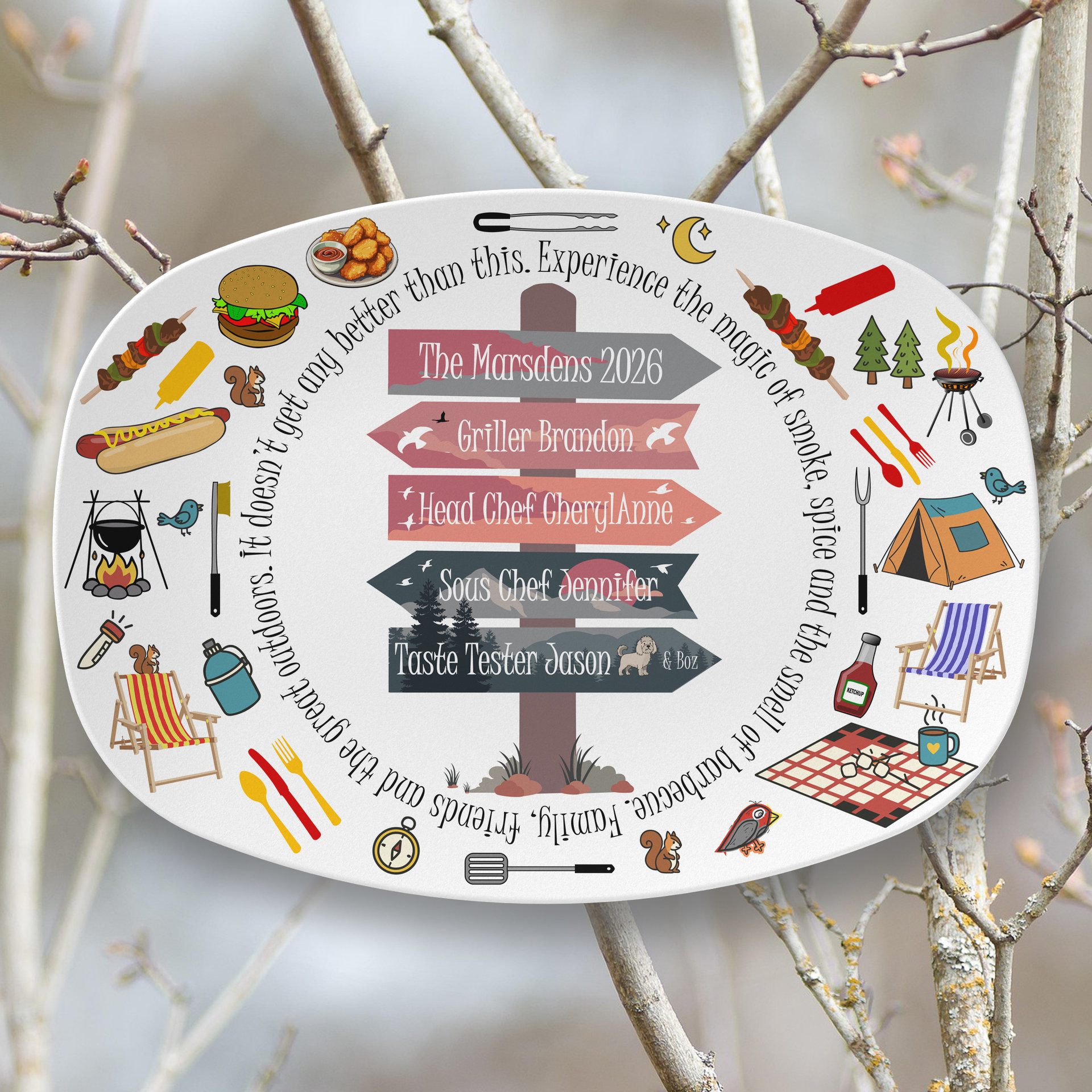 Personalized Family Camping Plastic Serving Platter