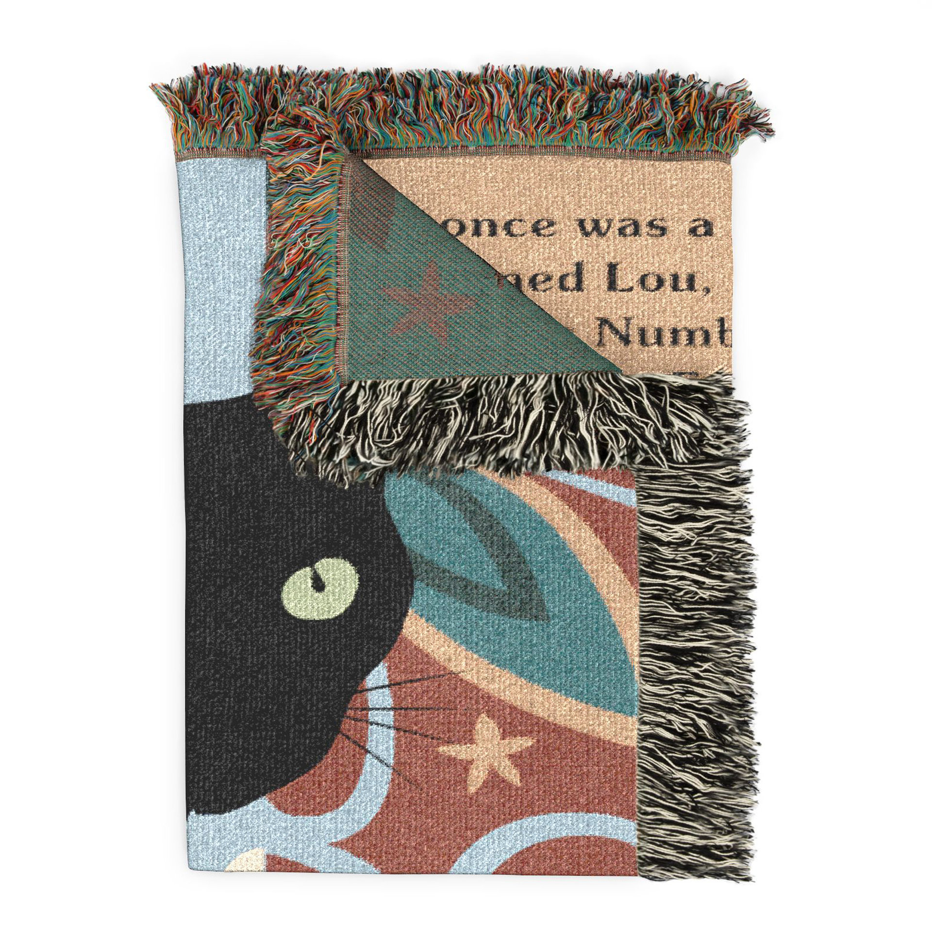 folded vat blanket showing fringe and reverse side