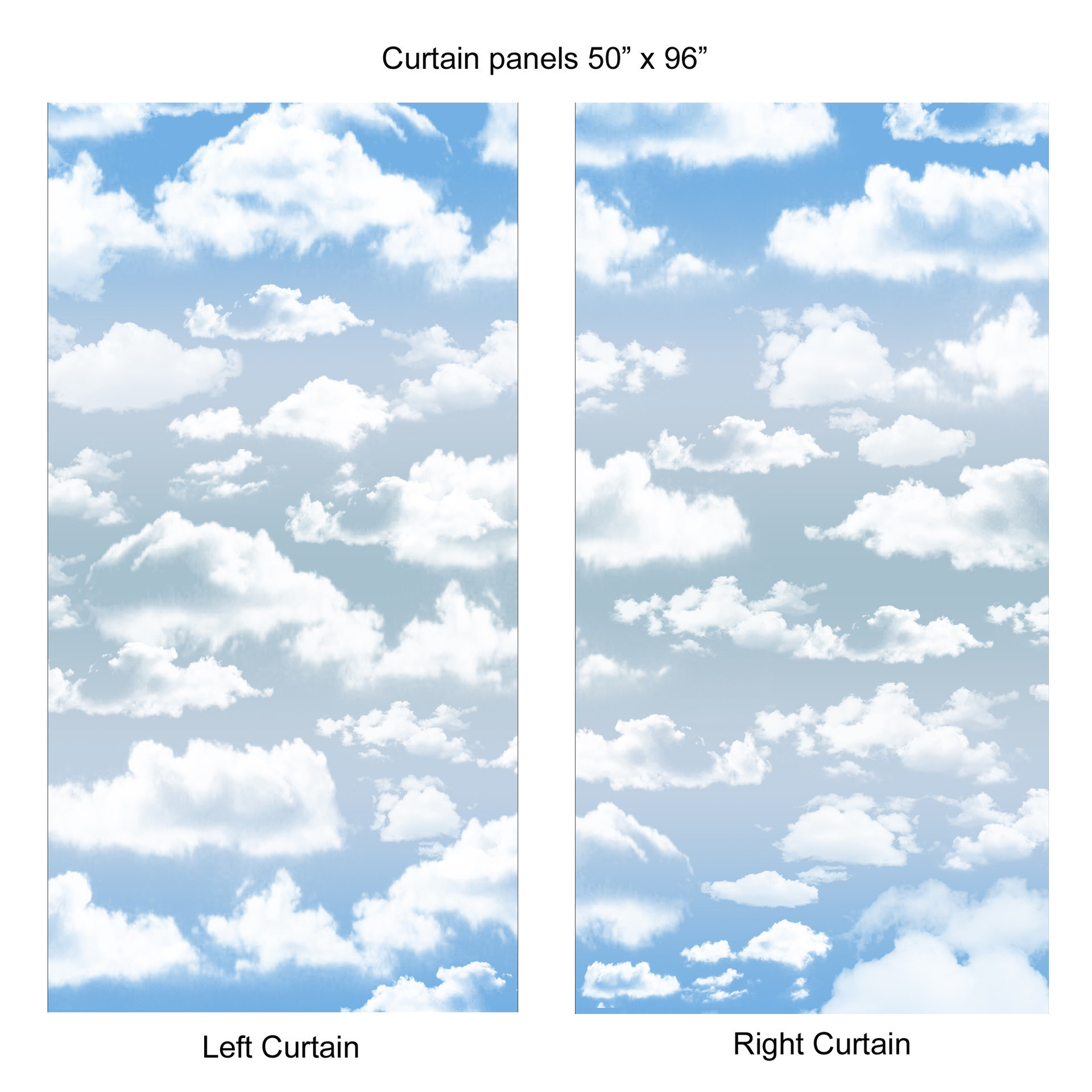 Gray Blue Sky Cloudscape Window Curtains, Rod Pocket Panels
