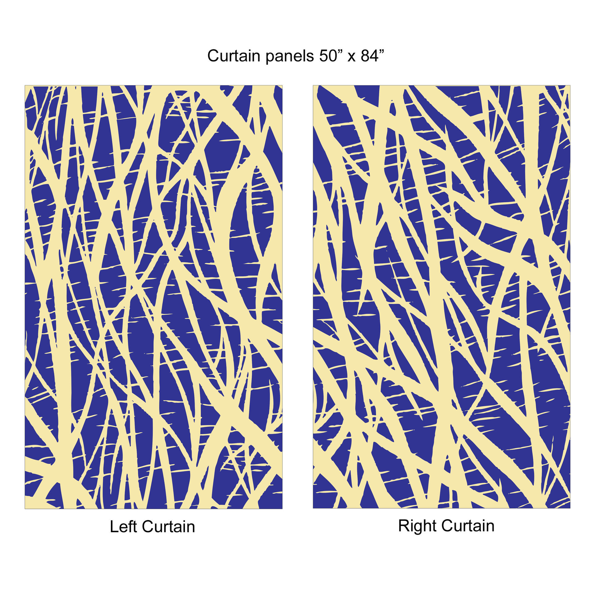 Bold Cobalt Blue Abstract Curtains, Butter Yellow Modern Window Panels, 50x84 inches