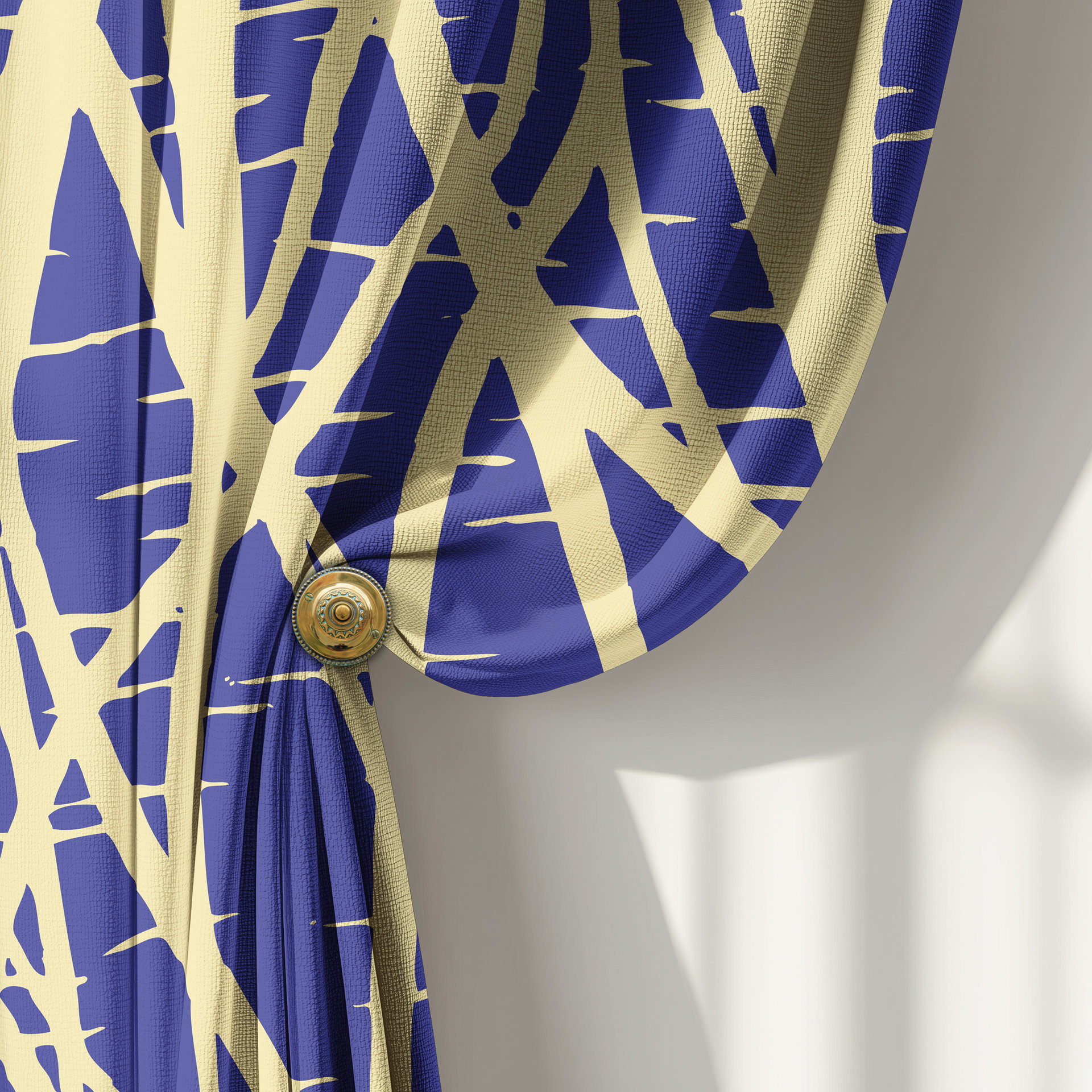 Bold Cobalt Blue Abstract Curtains, Butter Yellow Modern Window Panels, Colorful Graphic Drapes