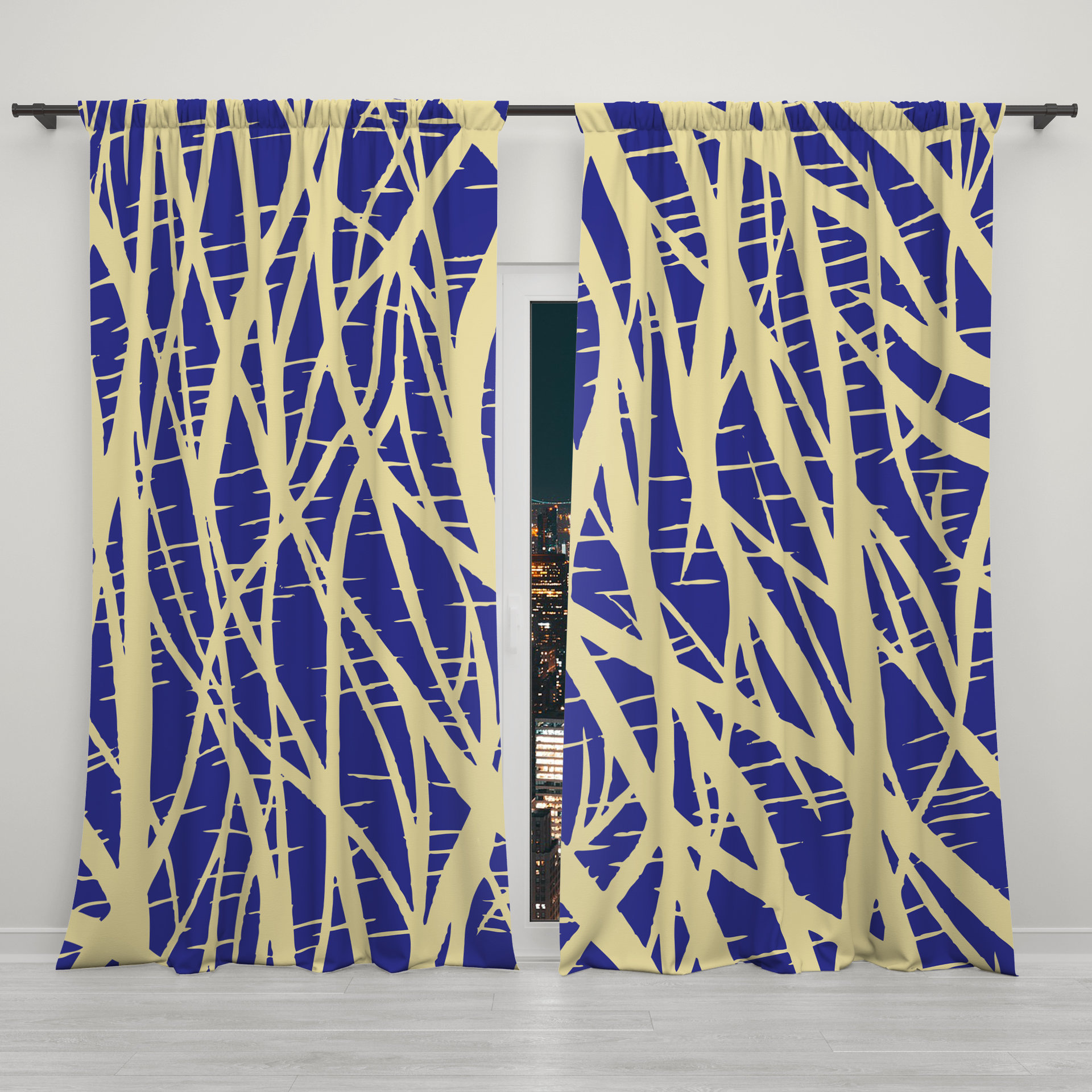Bold Cobalt Blue Abstract Curtains, Butter Yellow Modern Window Panels, Colorful Graphic Drapes
