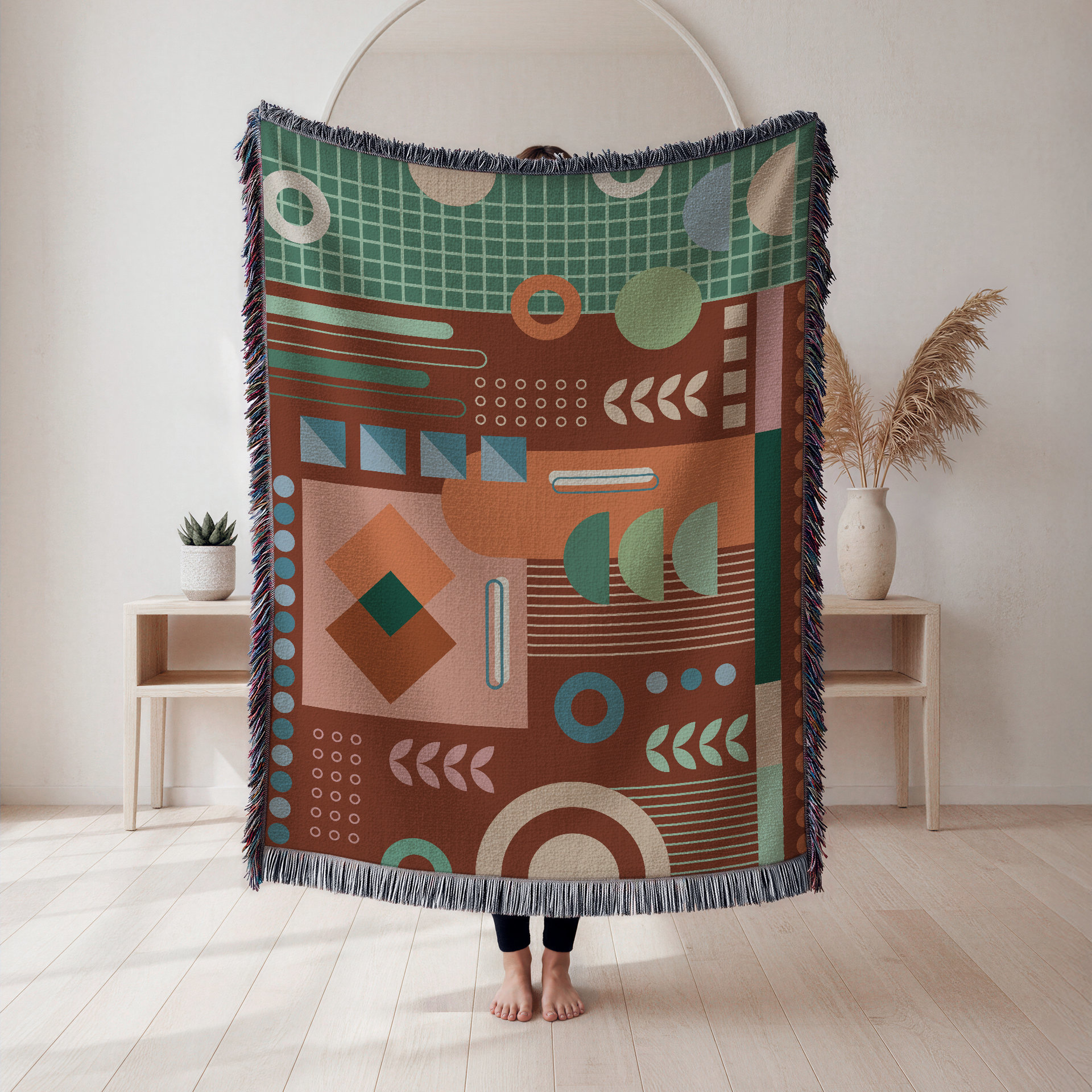 Woven Cotton Blanket, Modern Floor Plan Design