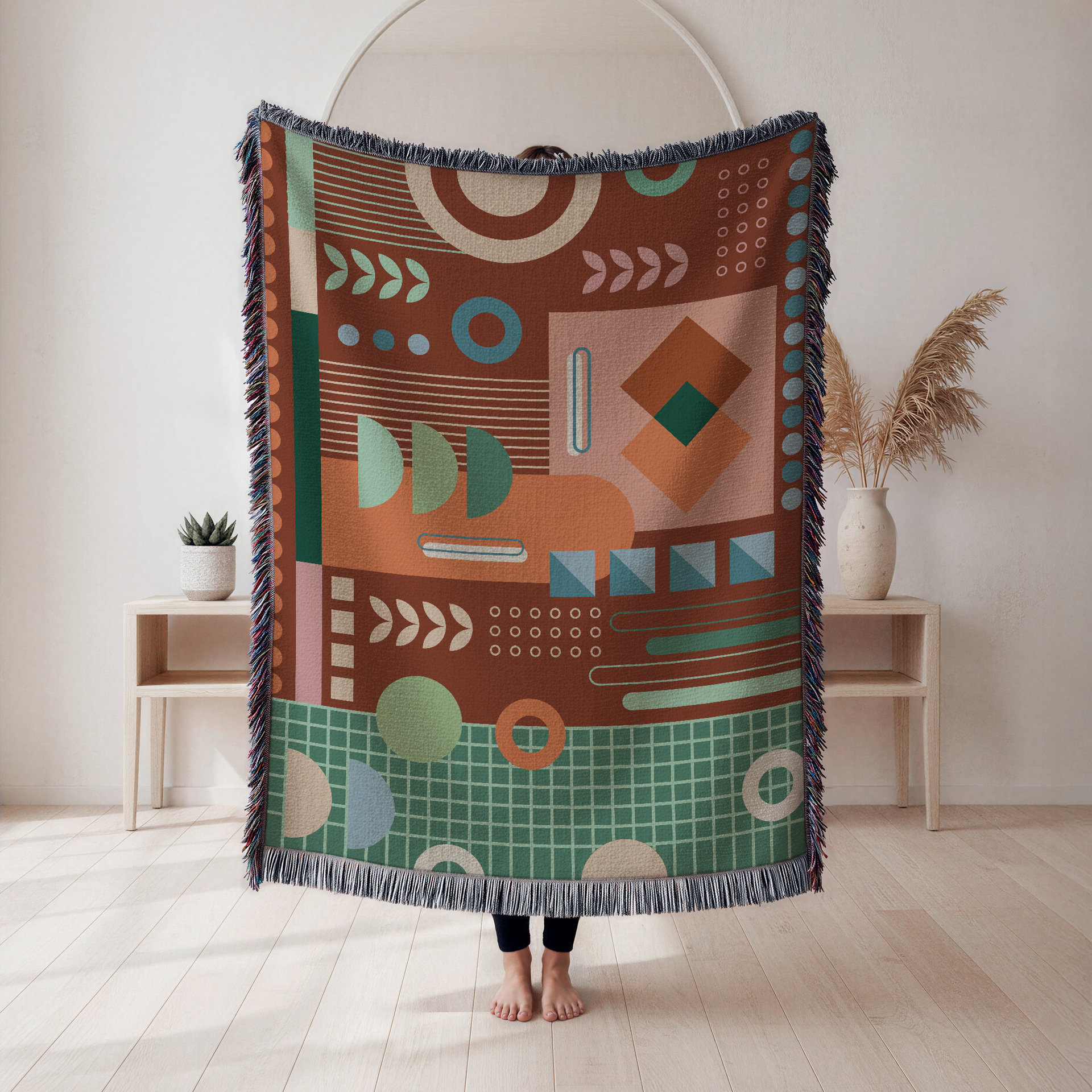 Woven Cotton Blanket, Modern Floor Plan Design
