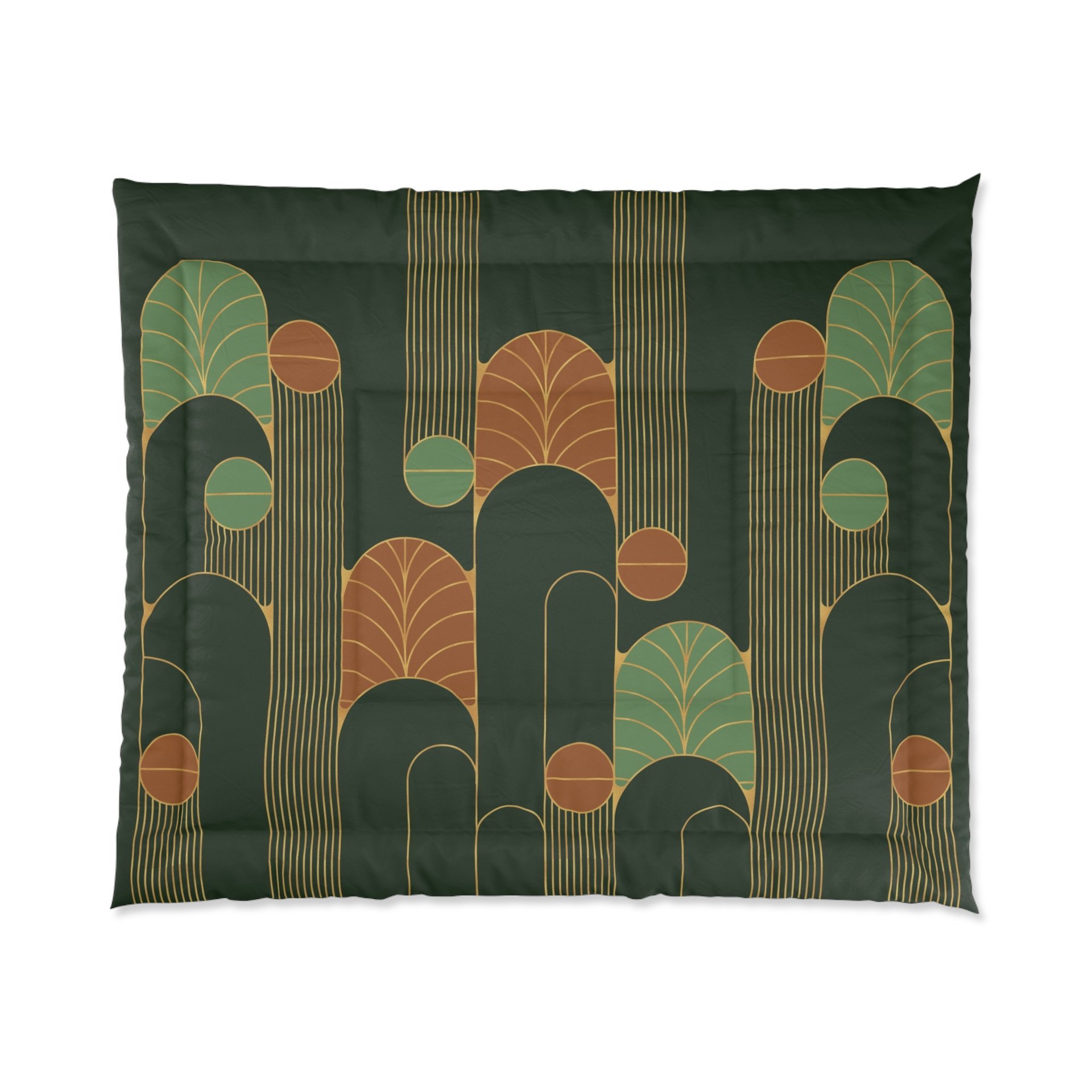Forest Green Art Deco Bedding, Poly or Cotton Comforter or Duvet Cover, Pillow Shams