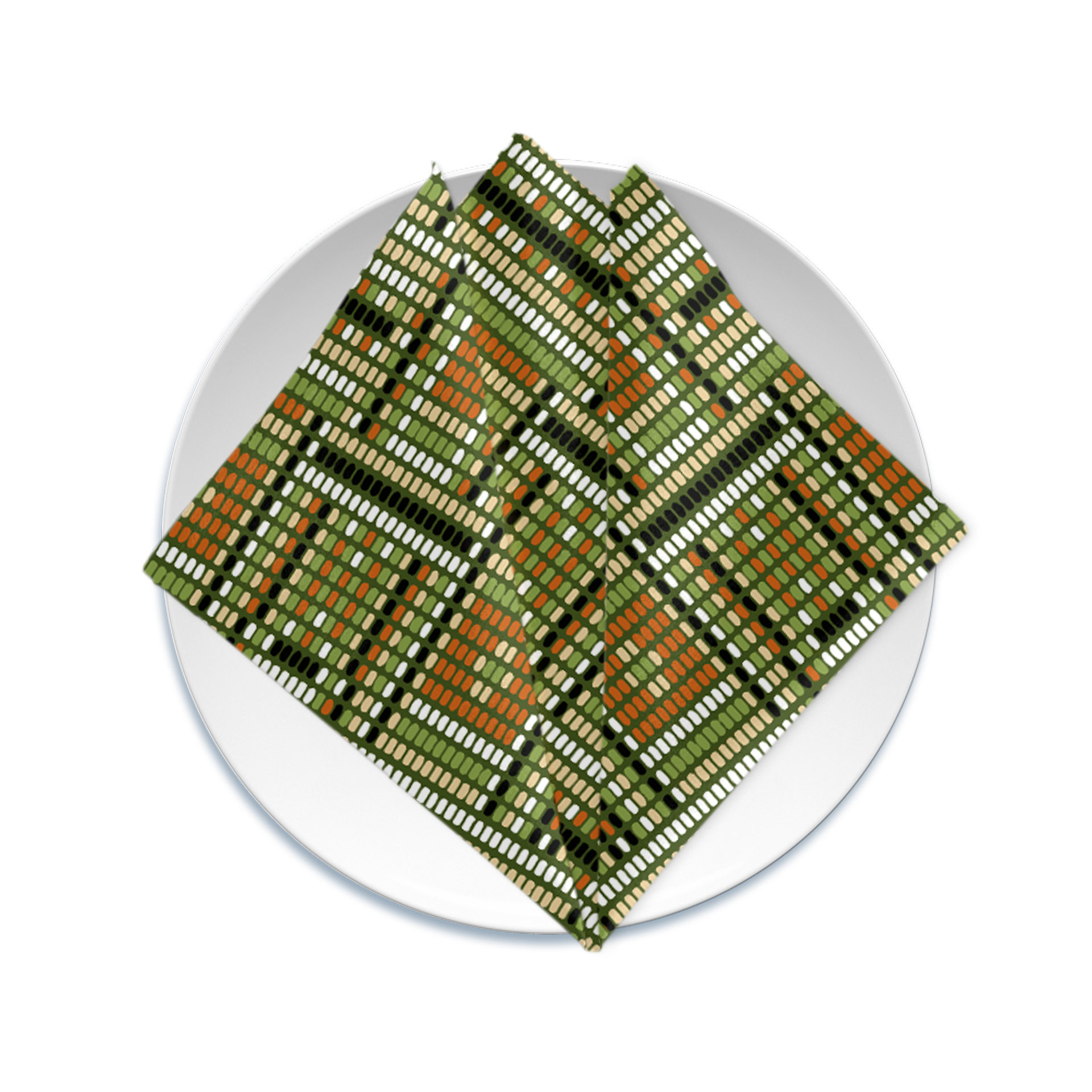 Beadwork Cotton Napkin, Ethnic Tribal Weave Design folded on a plate