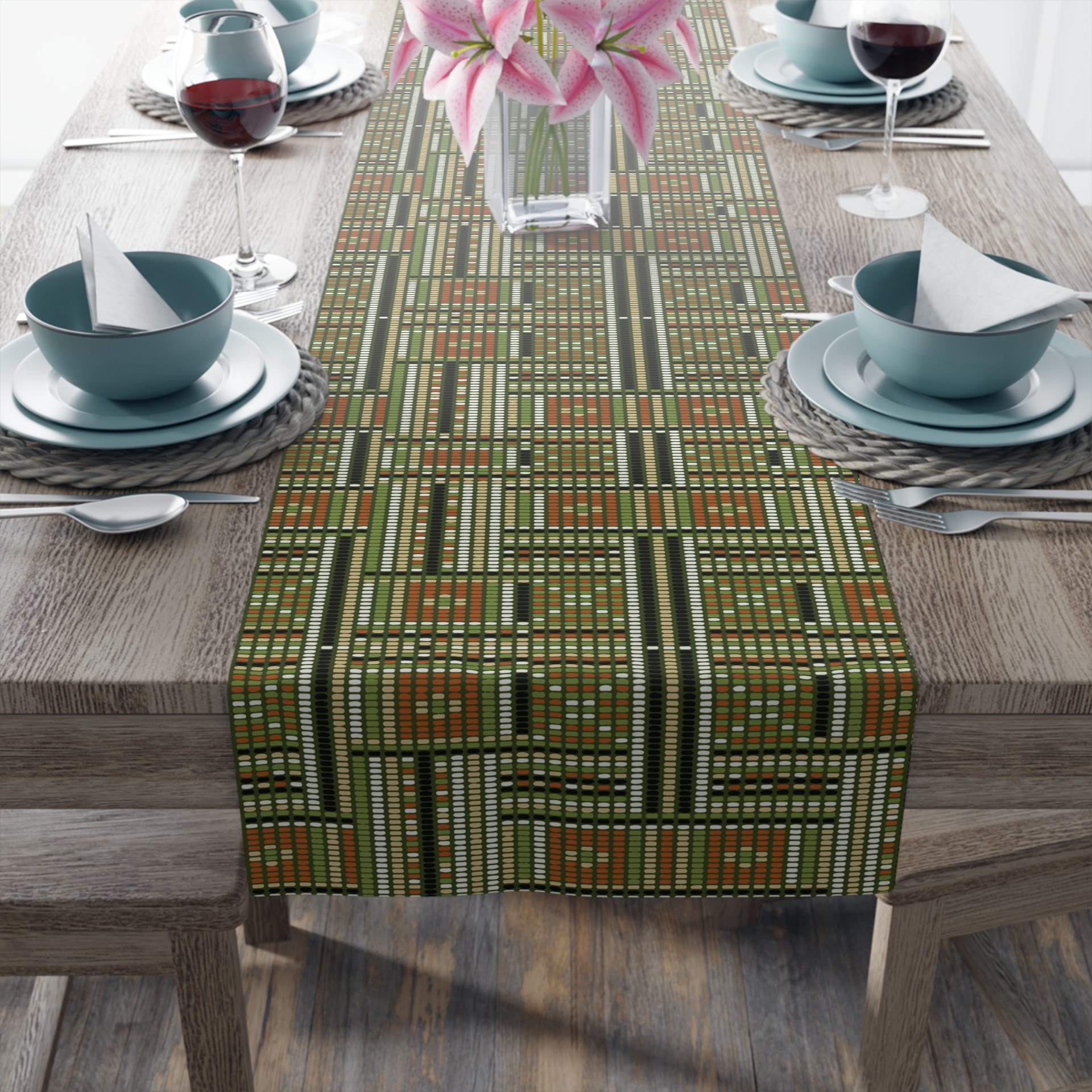 Tribal Beadwork Table Runner, Ethnic Weave Design