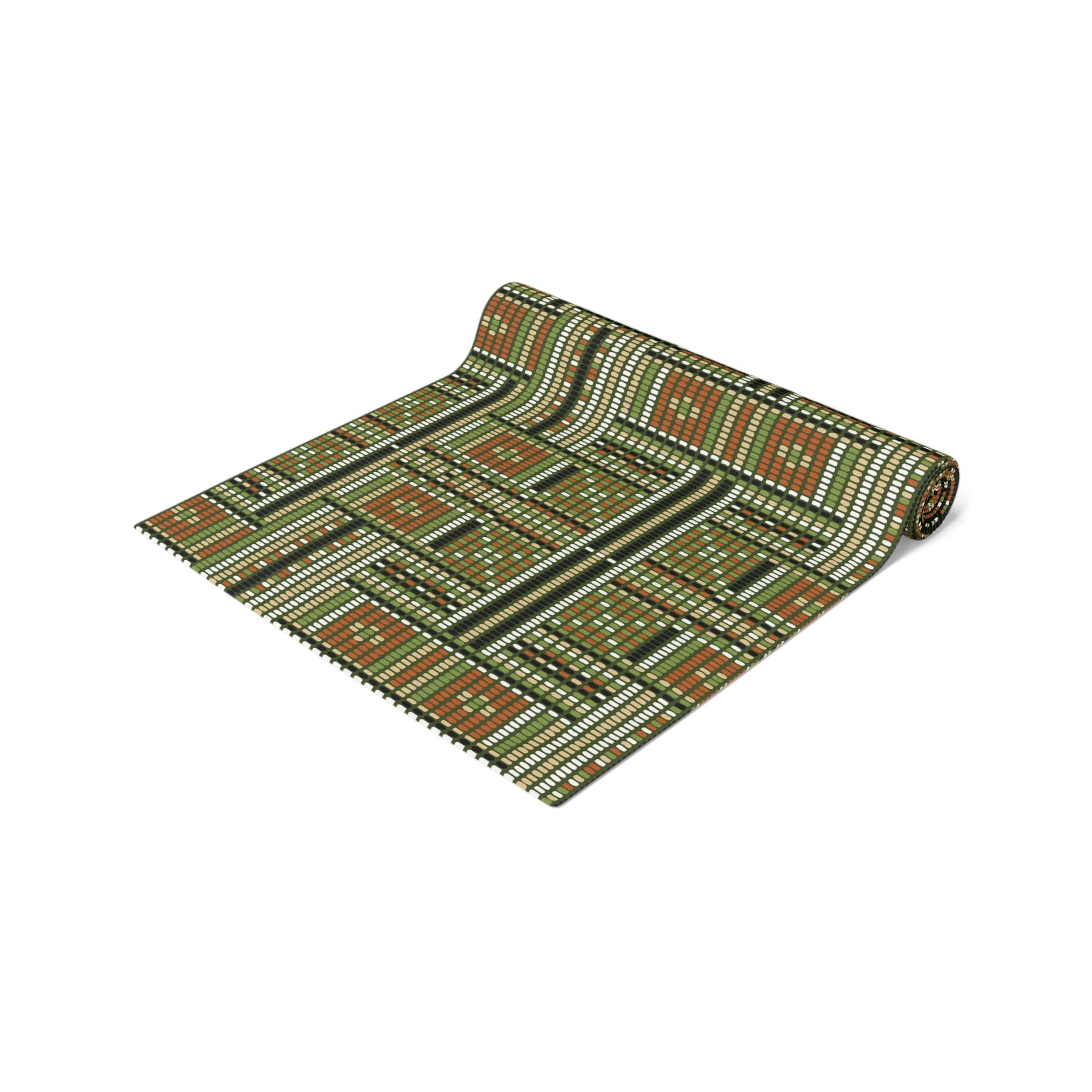 Tribal Beadwork Table Runner, Ethnic Weave Design rolled up