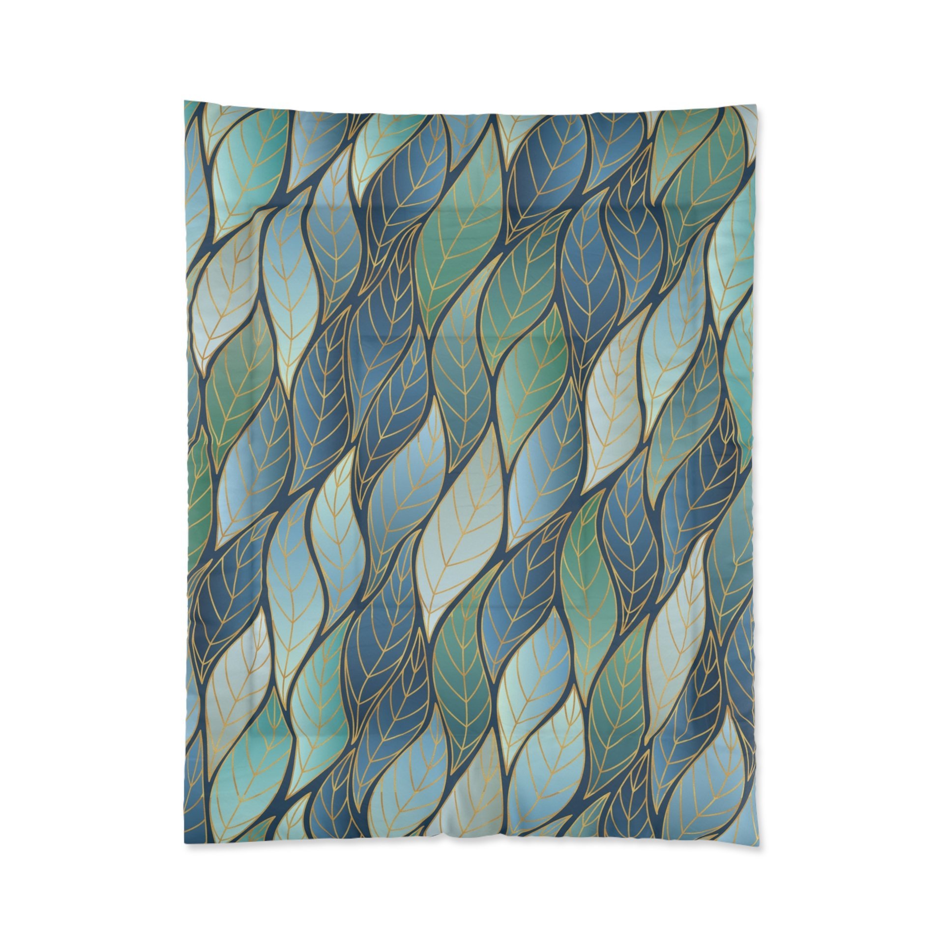 Blue Green Ombré Leaves Twin Comforter