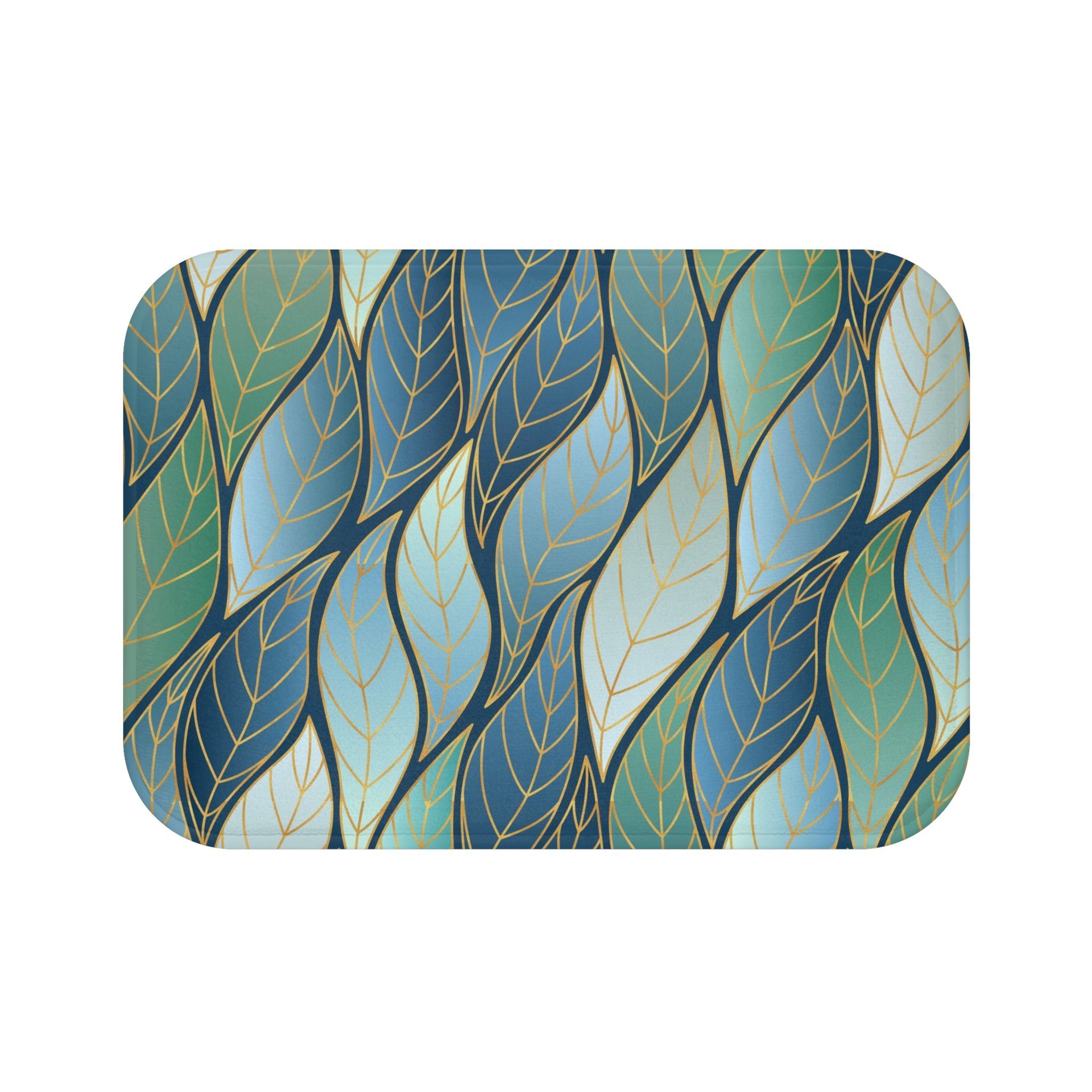 Bold Blue Green Ombré Leaves Bath Mat Small