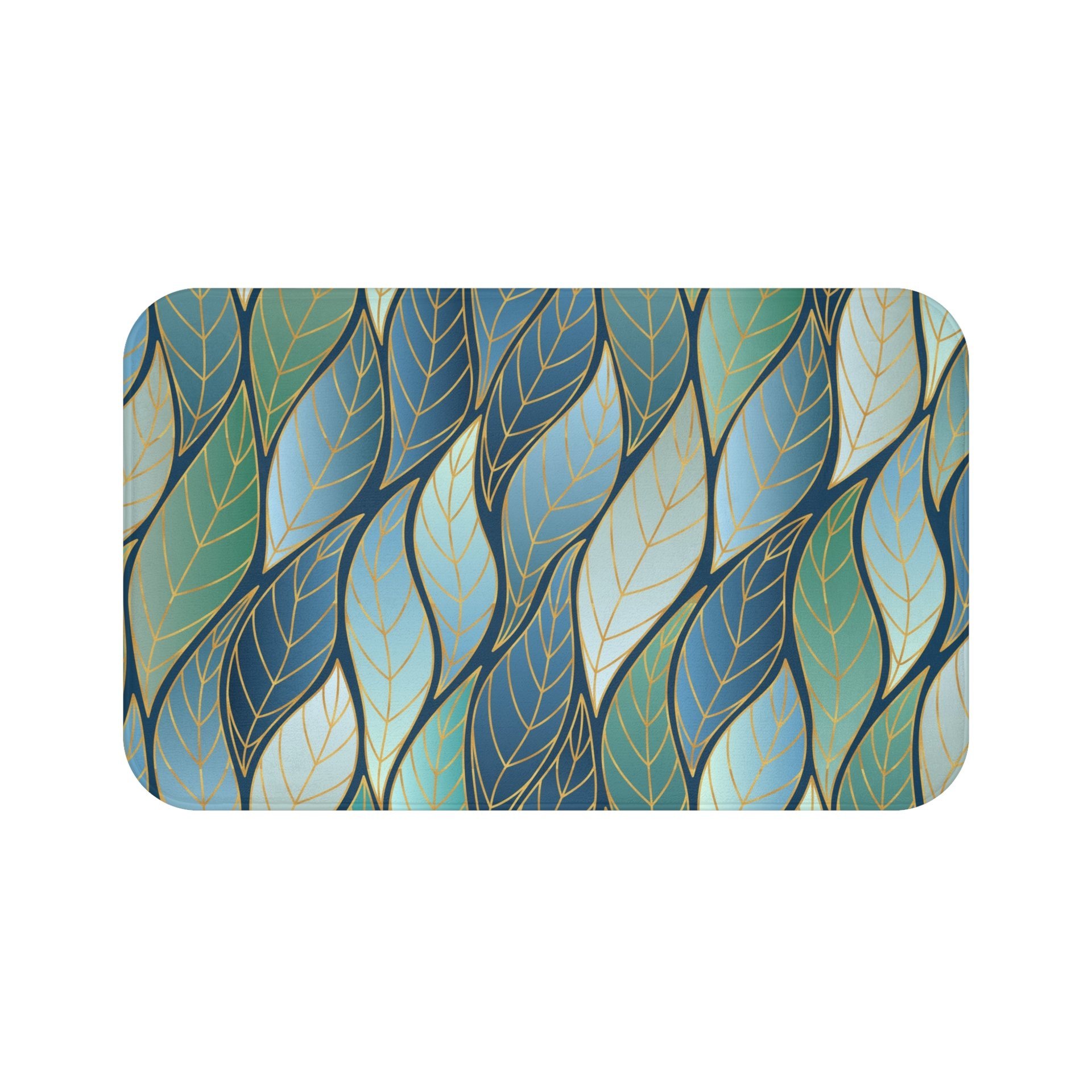 Bold Blue Green Ombré Leaves Bath Mat Large
