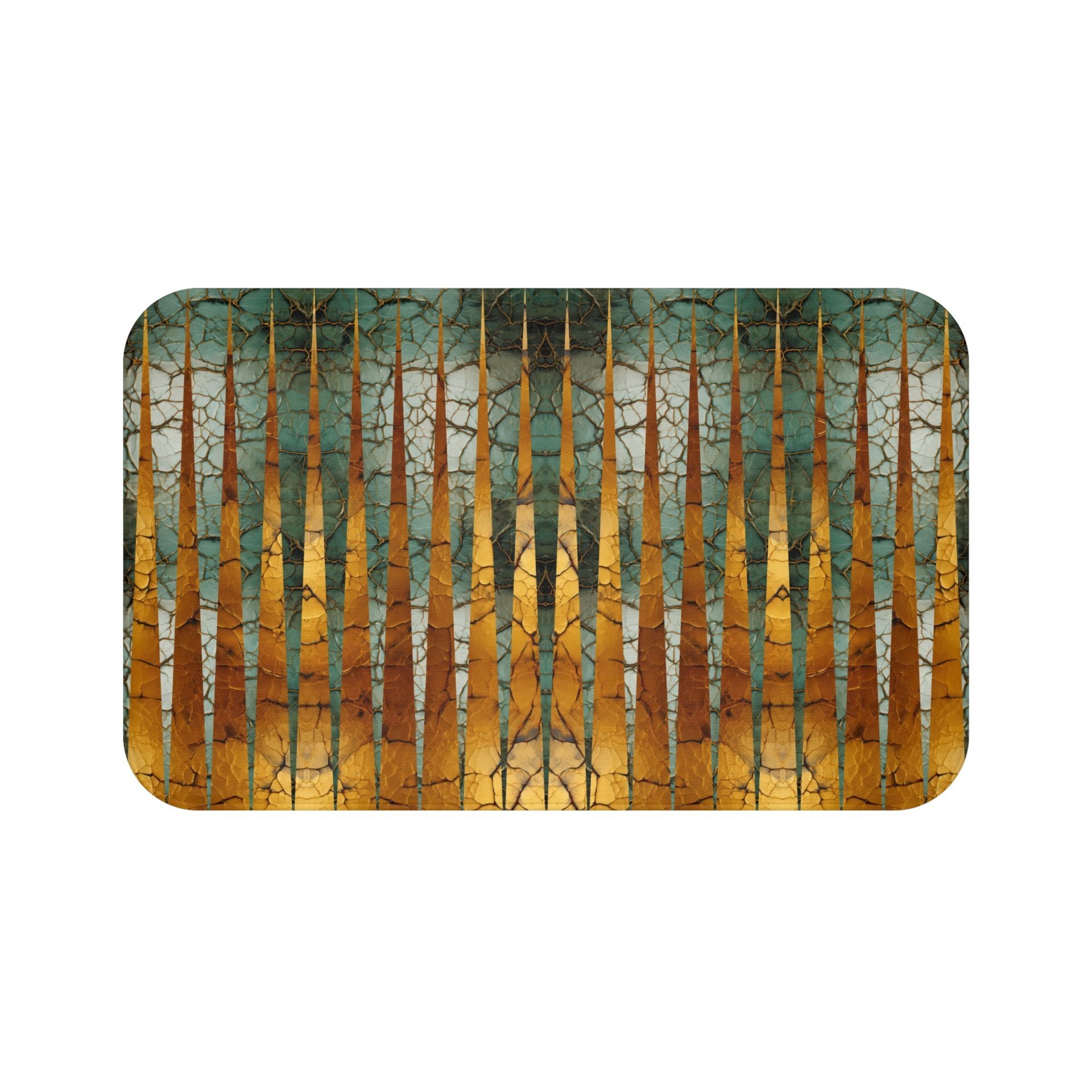 Green and Gold Striped Large Bath Mat