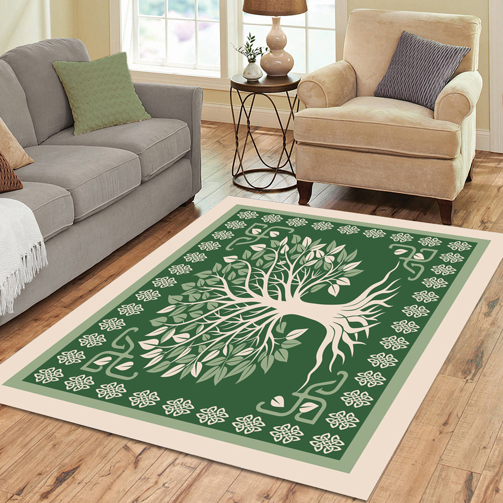 Celtic Tree of Life Rug in green and beige