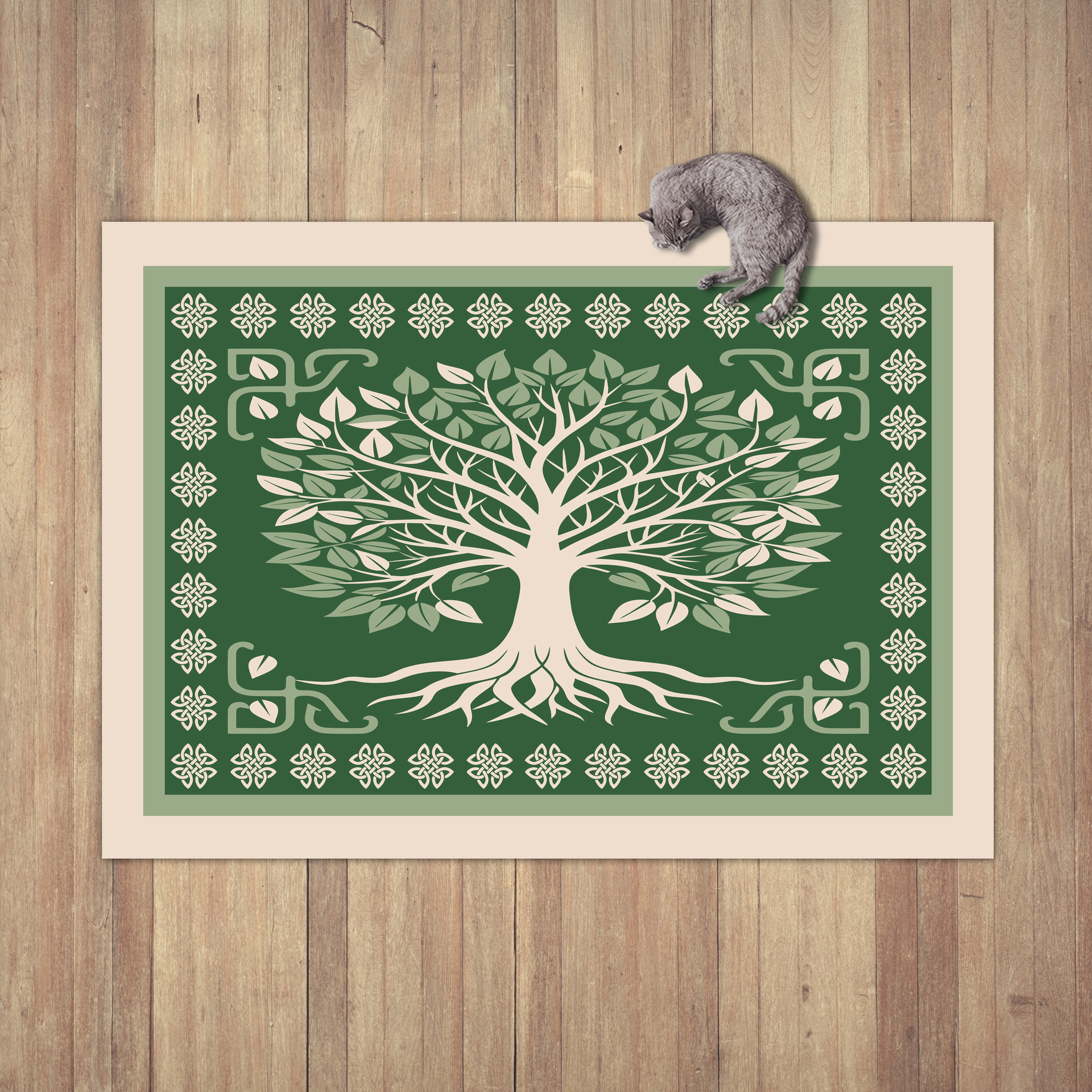 Celtic Tree of Life Rug in green and beige