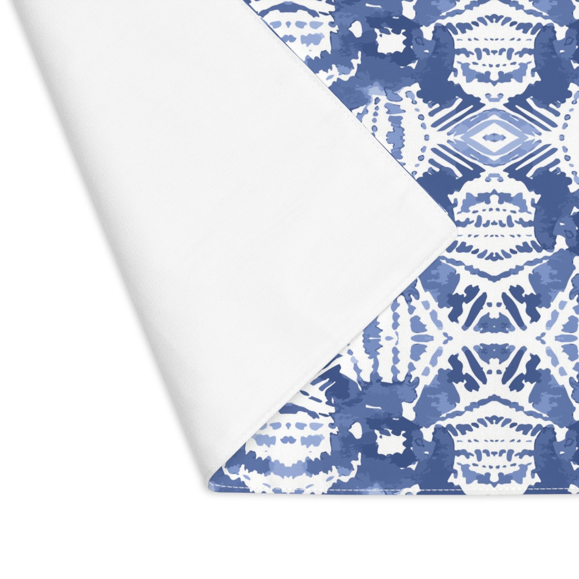 Blue Ikat Pattern Cotton Placemat showing white back side