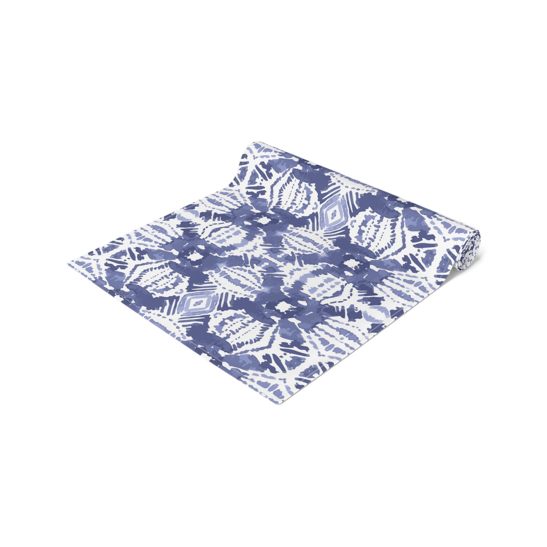Blue Ikat Table Runner rolled up