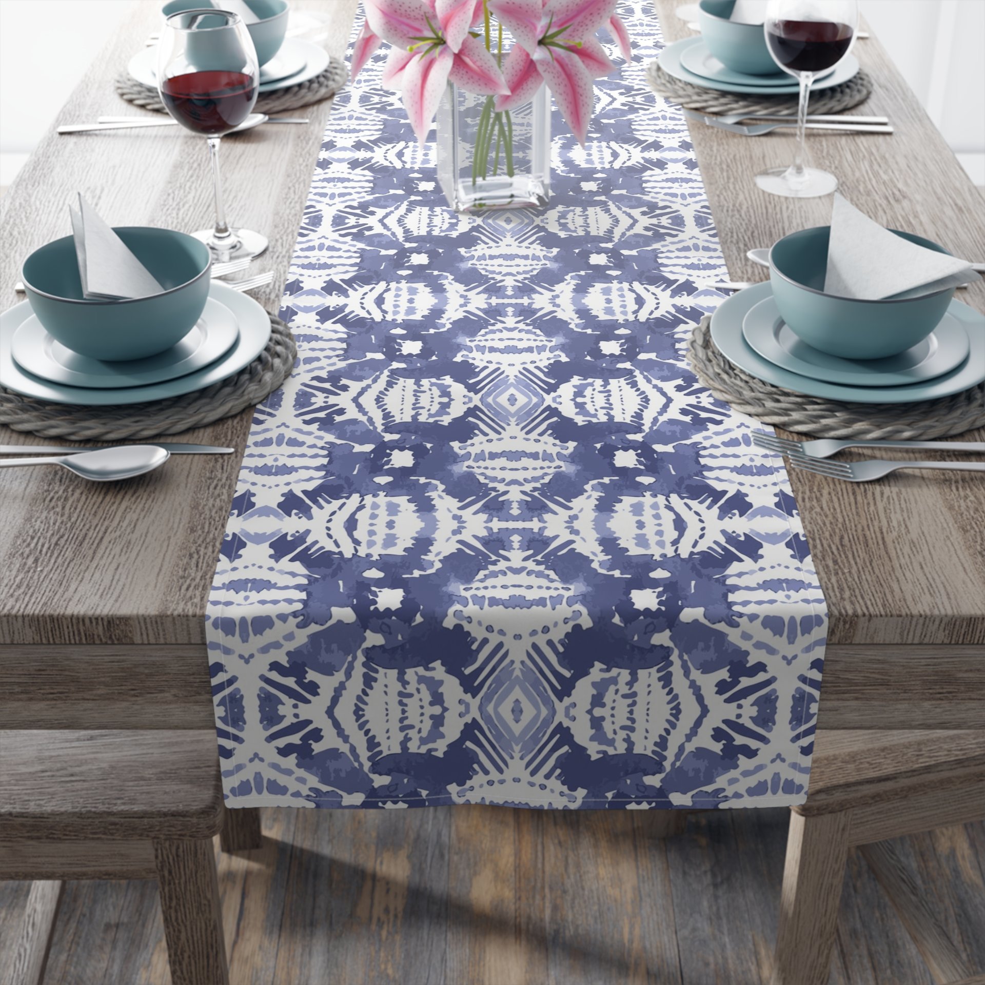 Blue Ikat Table Runner
