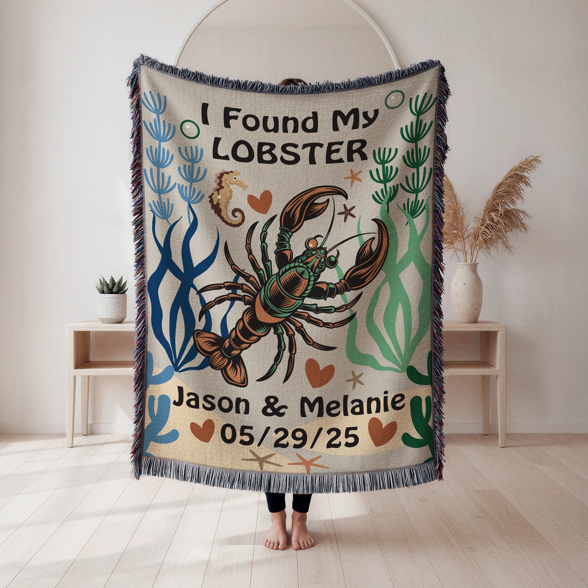 Personalized Woven Blanket – “I Found My Lobster” Throw for Couples