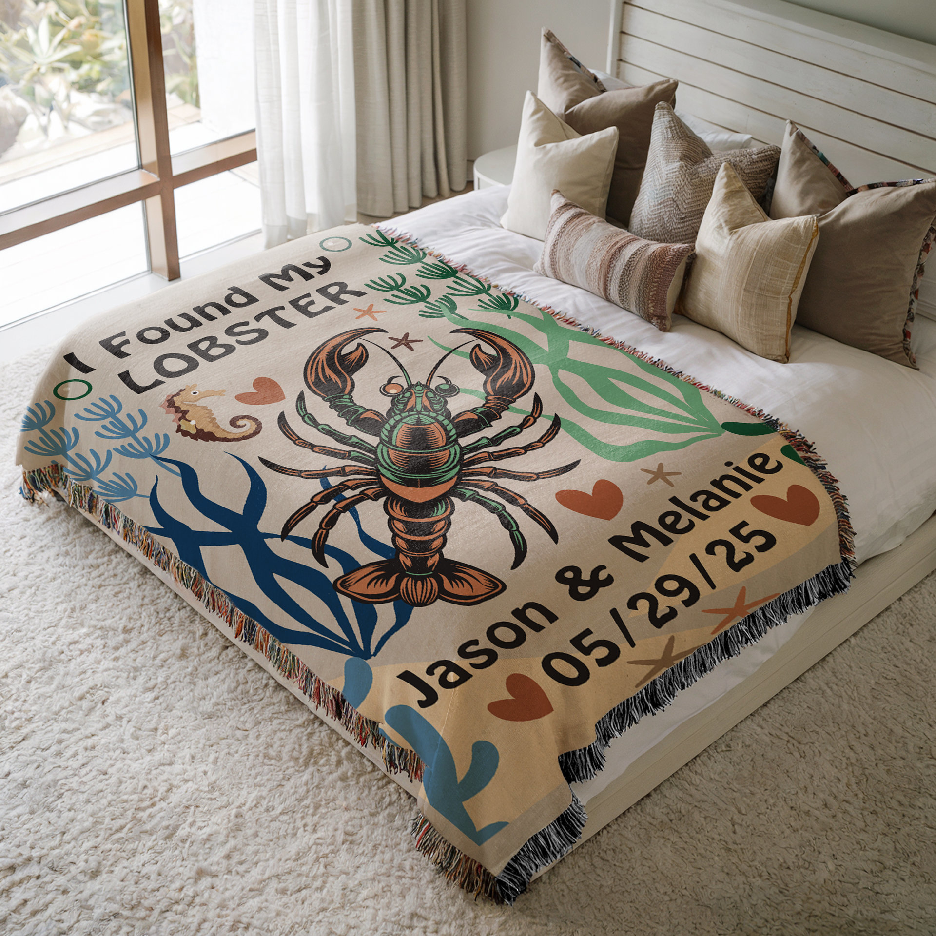 Personalized Woven Blanket – “I Found My Lobster” Throw for Couples