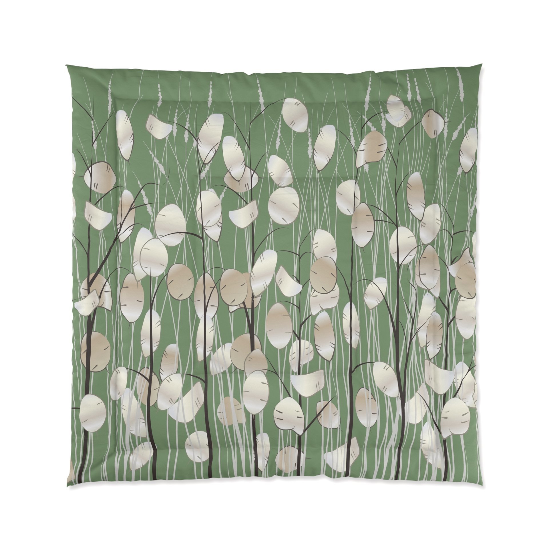Olive Green Botanical Bedding, Cotton or Poly