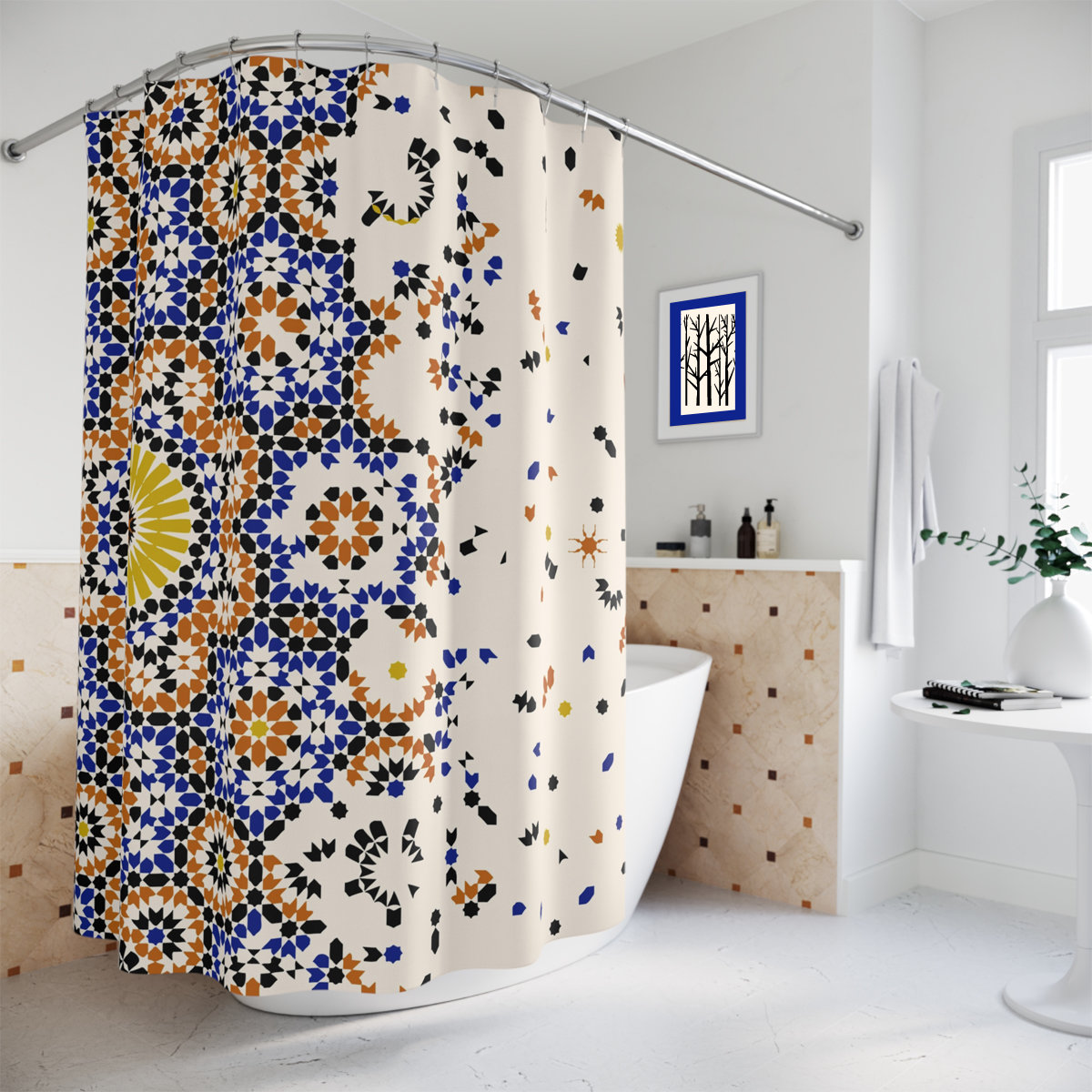 Moroccan Shower Curtain, Mosaic Pattern