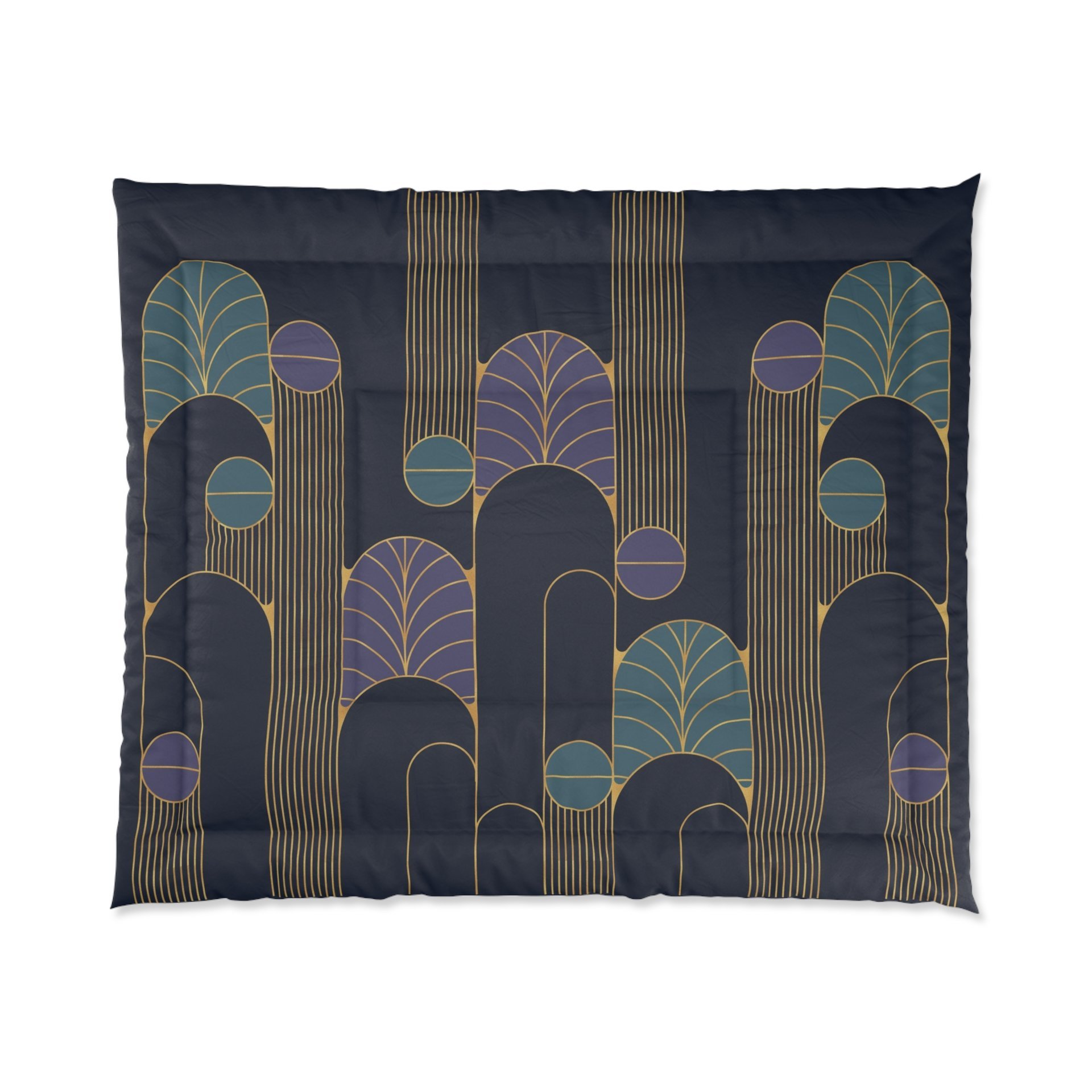 Navy Blue Art Deco Bedding, Poly or Cotton Comforter or Duvet Cover, Pillow Shams