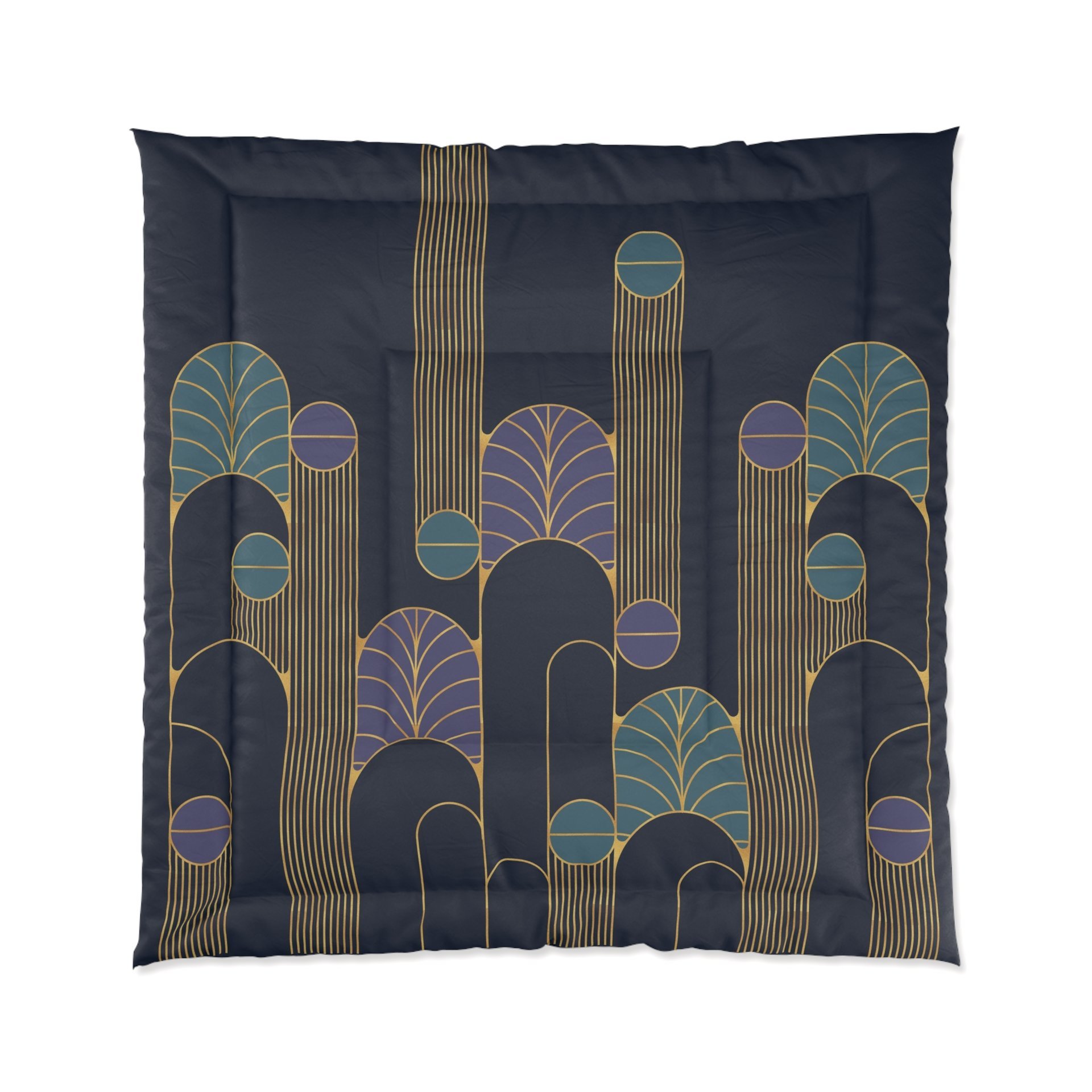 Navy Blue Art Deco Bedding, Poly or Cotton Comforter or Duvet Cover, Pillow Shams