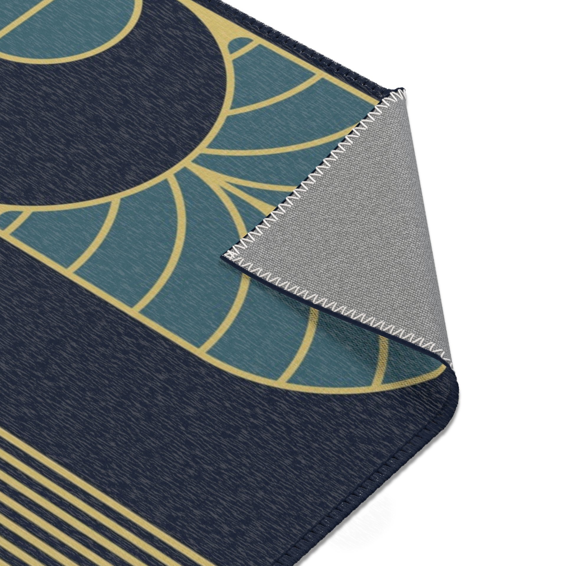 Minimalist Navy Blue Art Deco Rug, Indoor Outdoor
