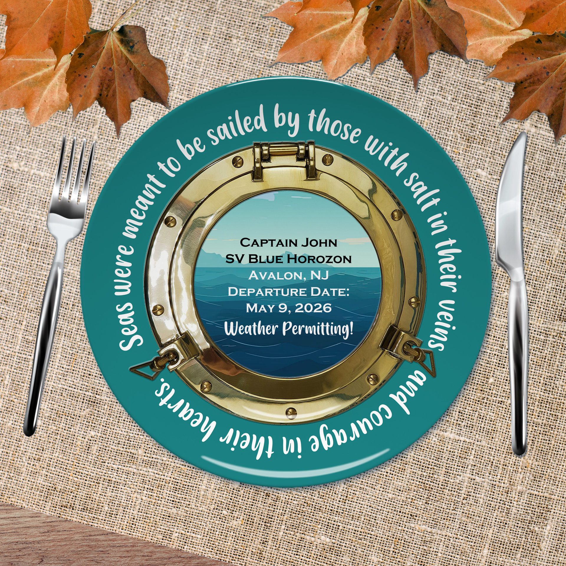 Personalized Plastic Boating Plate, Teal