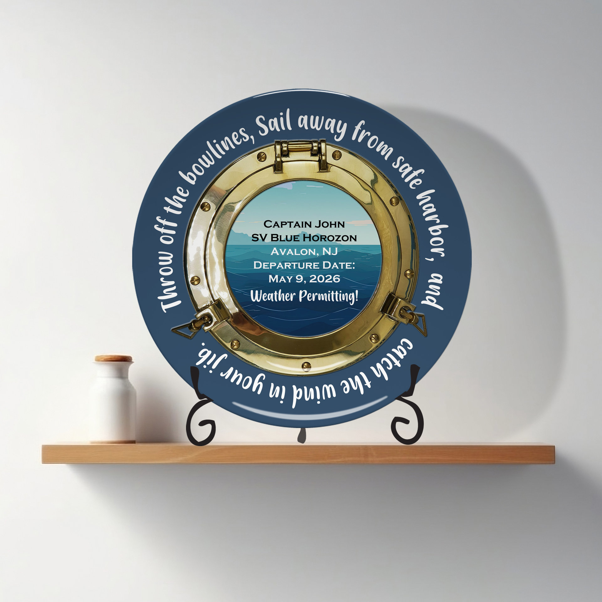 Retirement Gift Plate for a Sailor, blue
