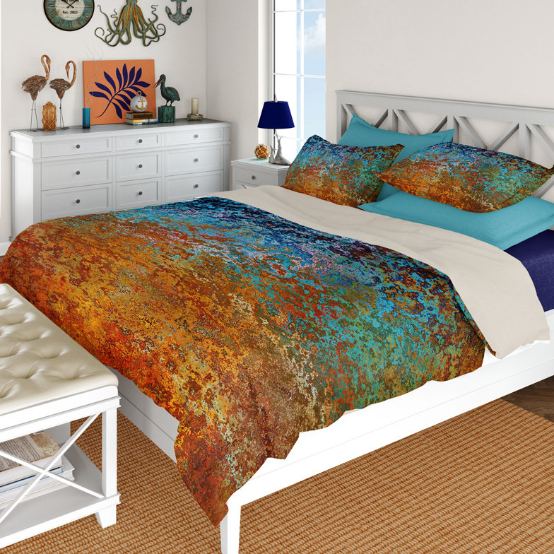Burnt Orange and Blue Rusted Metal Pillow