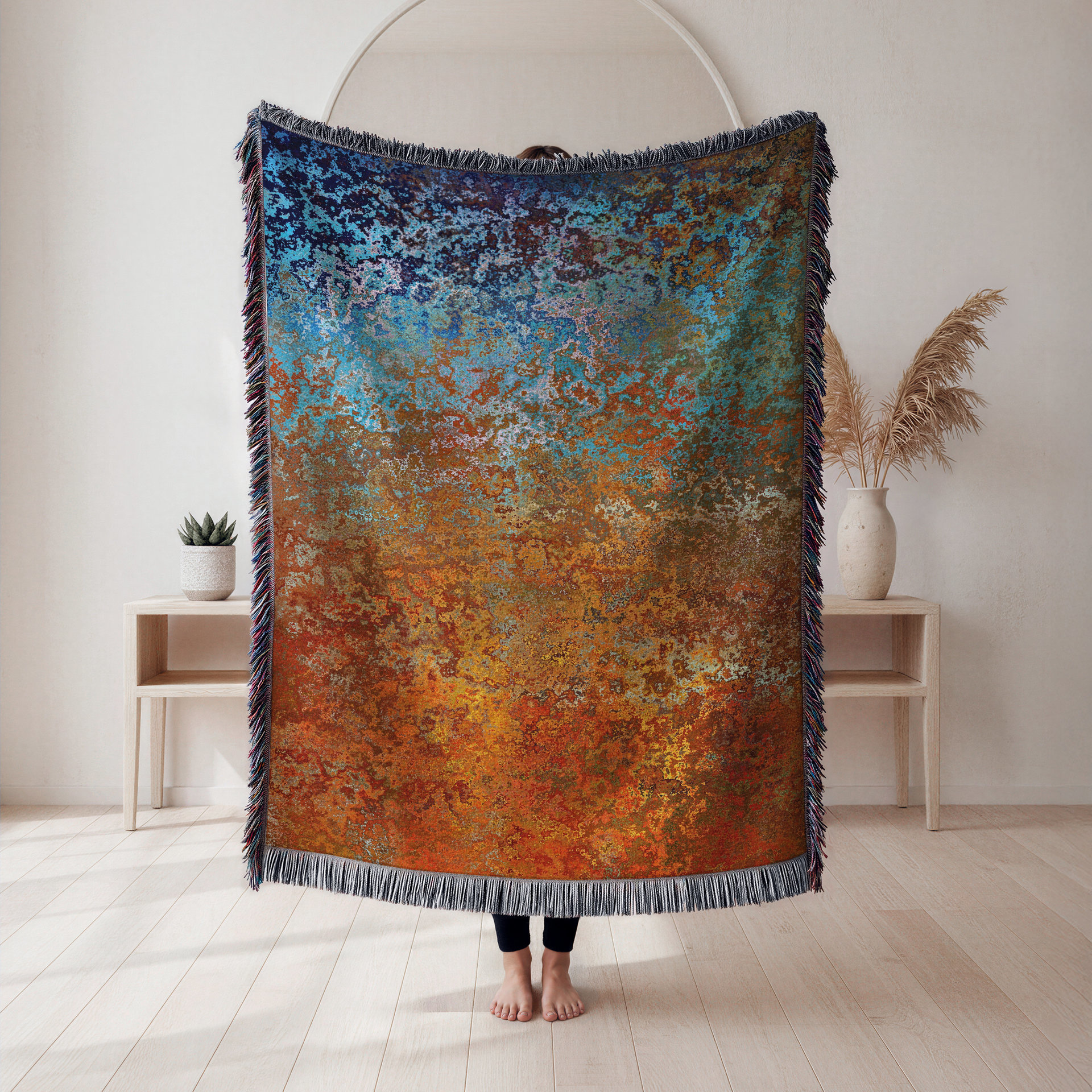 Abstract Ombré Woven Blanket in Southwestern Colors