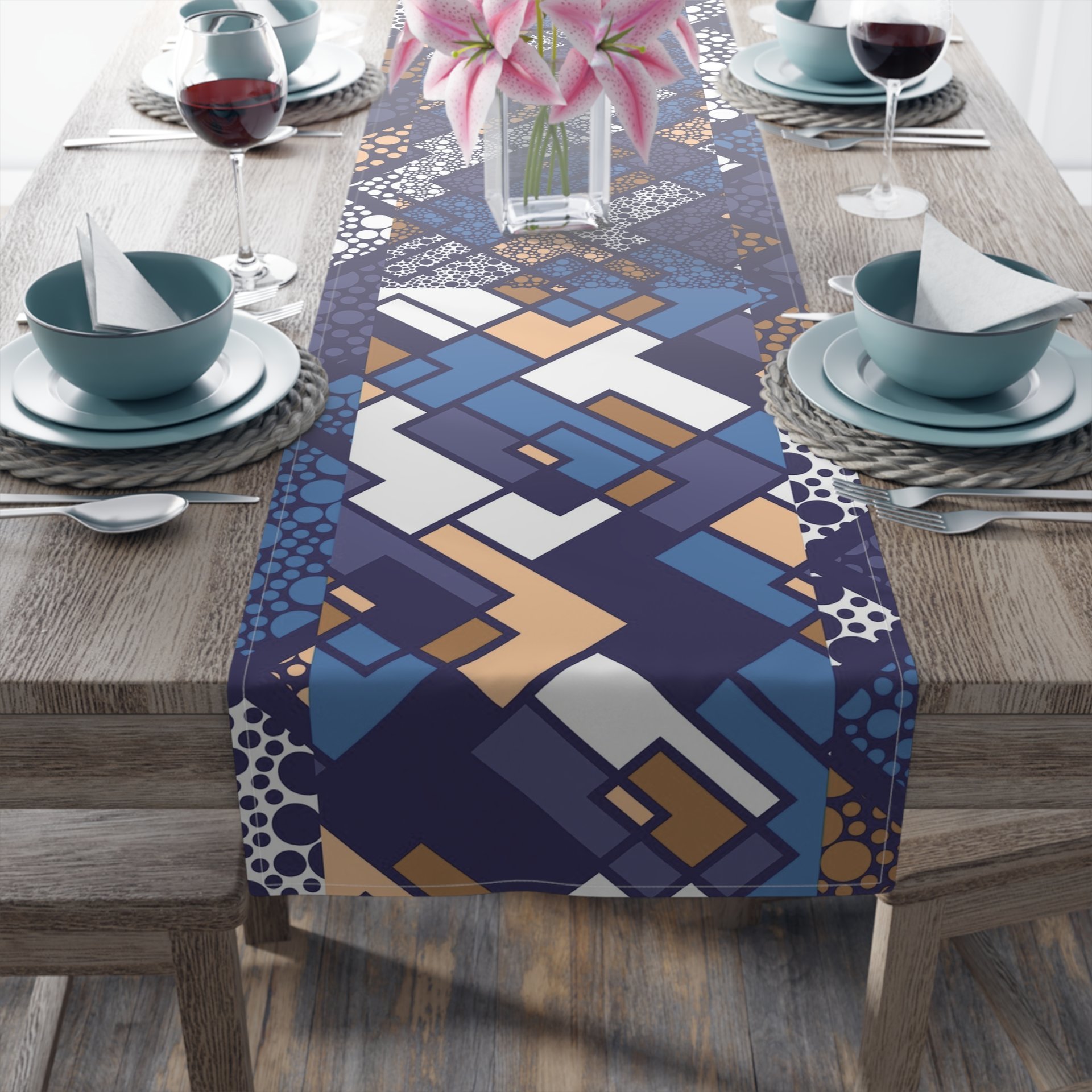 Mid-Century Modern Polka Dot cotton table runner